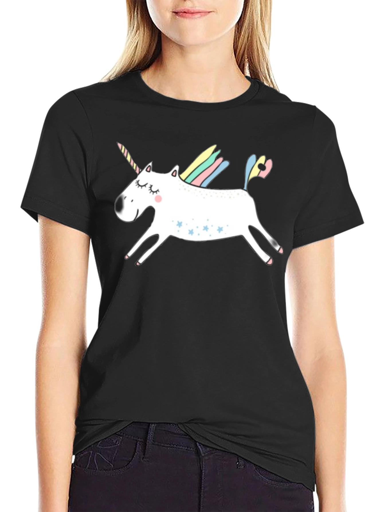 Unicorn Graphic Print Mens Black T-Shirt