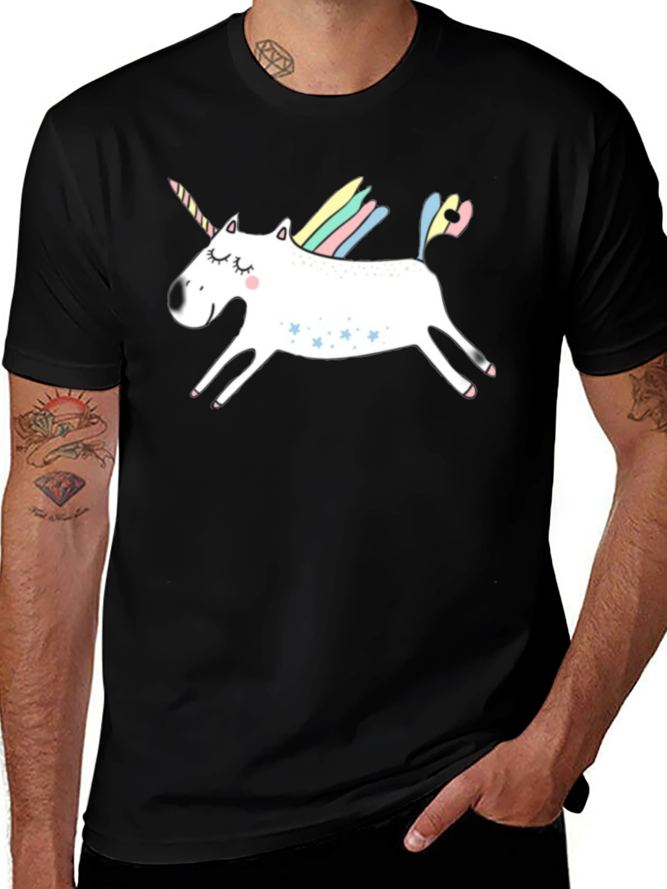Unicorn Graphic Print Mens Black T-Shirt