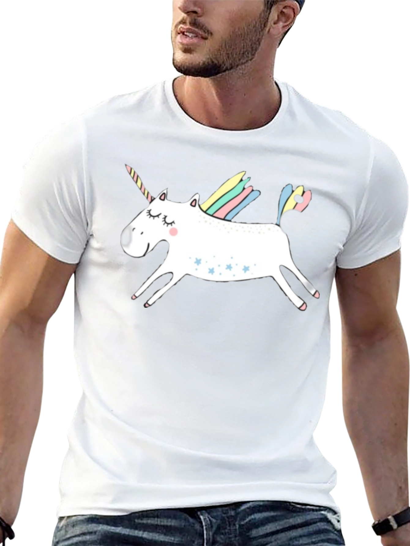 Unicorn Graphic Print Mens Black T-Shirt