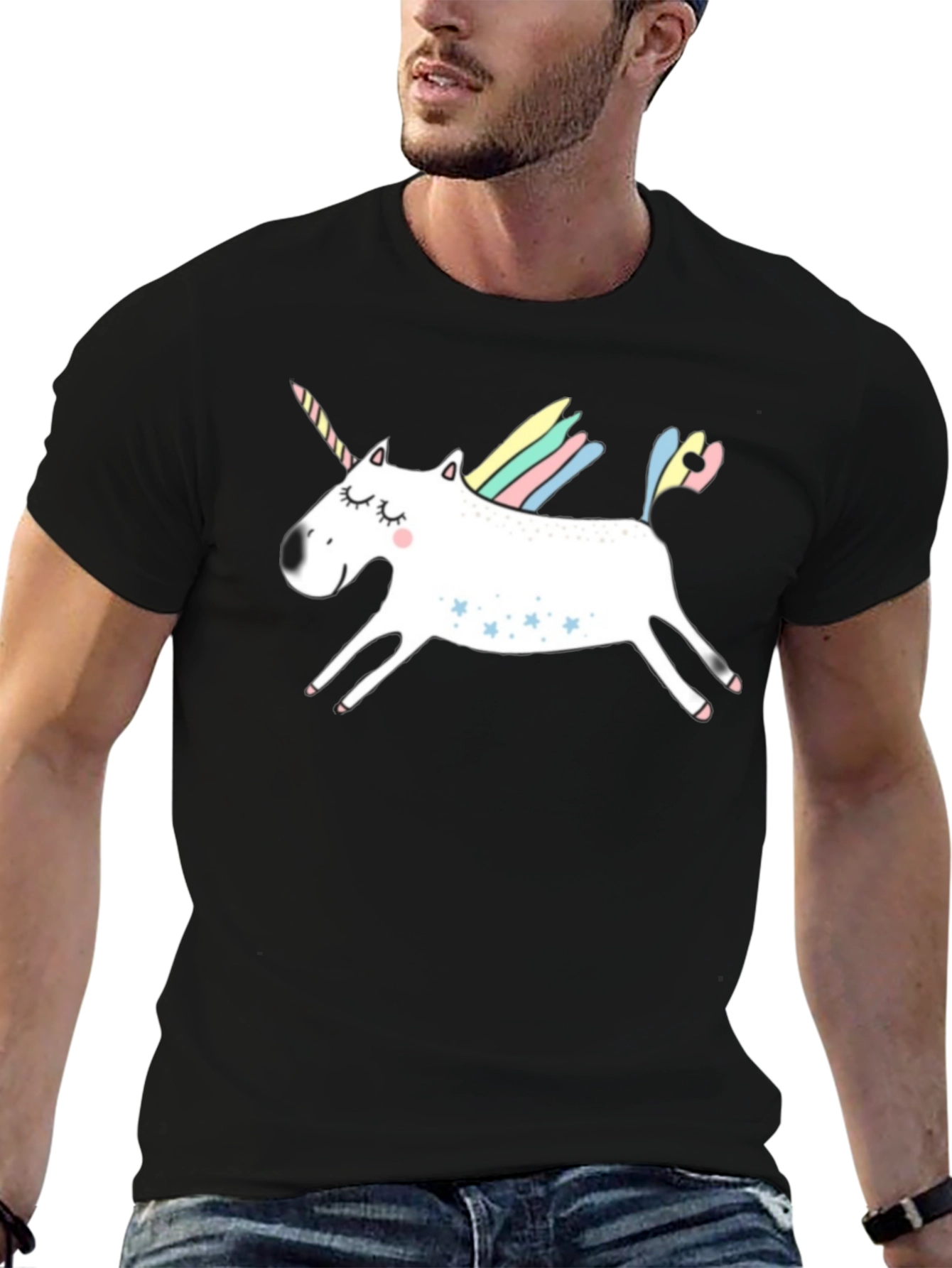 Unicorn Graphic Print Mens Black T-Shirt
