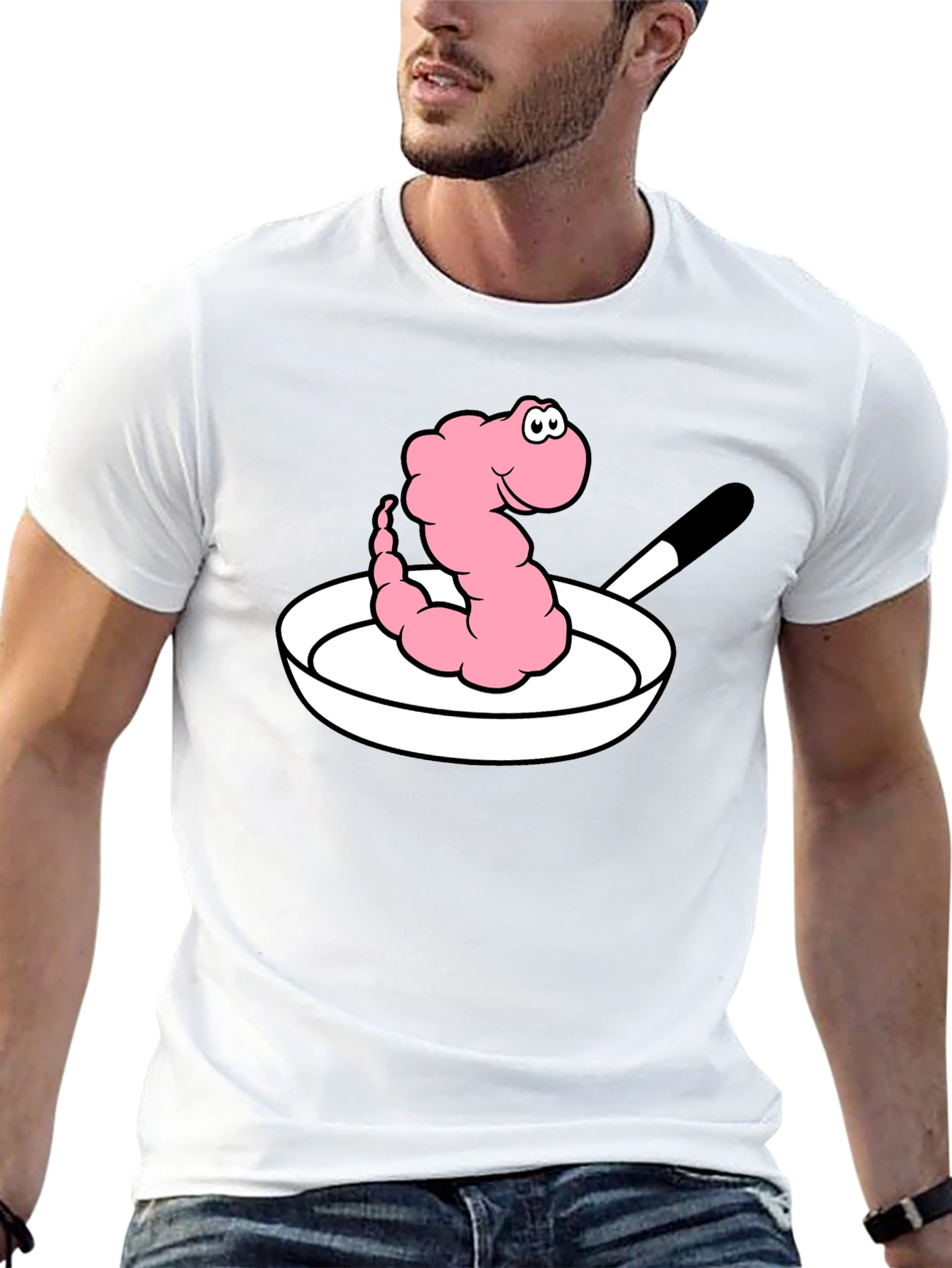 Funny Worm in Pan Graphic T-Shirt