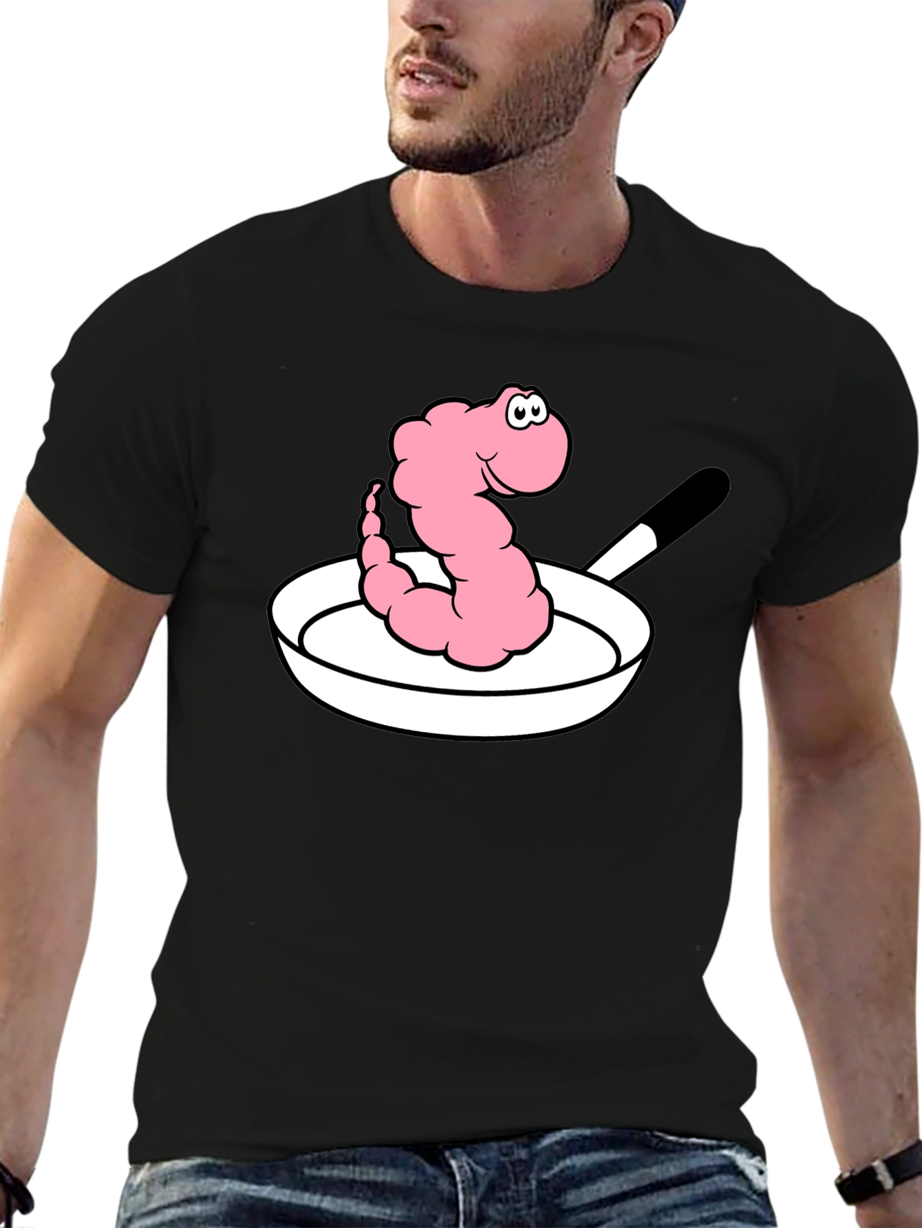 Funny Worm in Pan Graphic T-Shirt