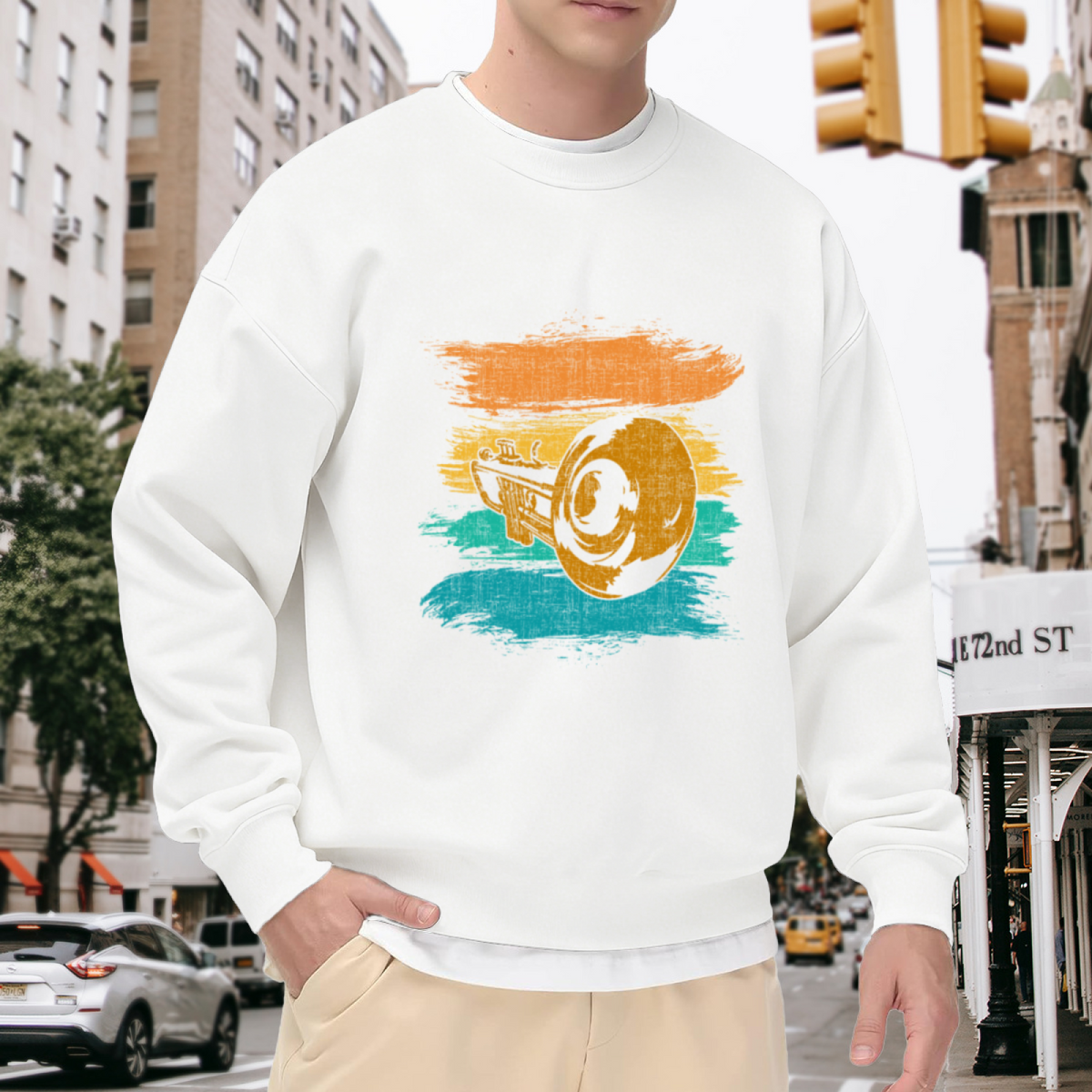 Vintage Trumpet Music Design - Crewneck Sweatshirt | Trumpet, Jazz, Music Lover Gift