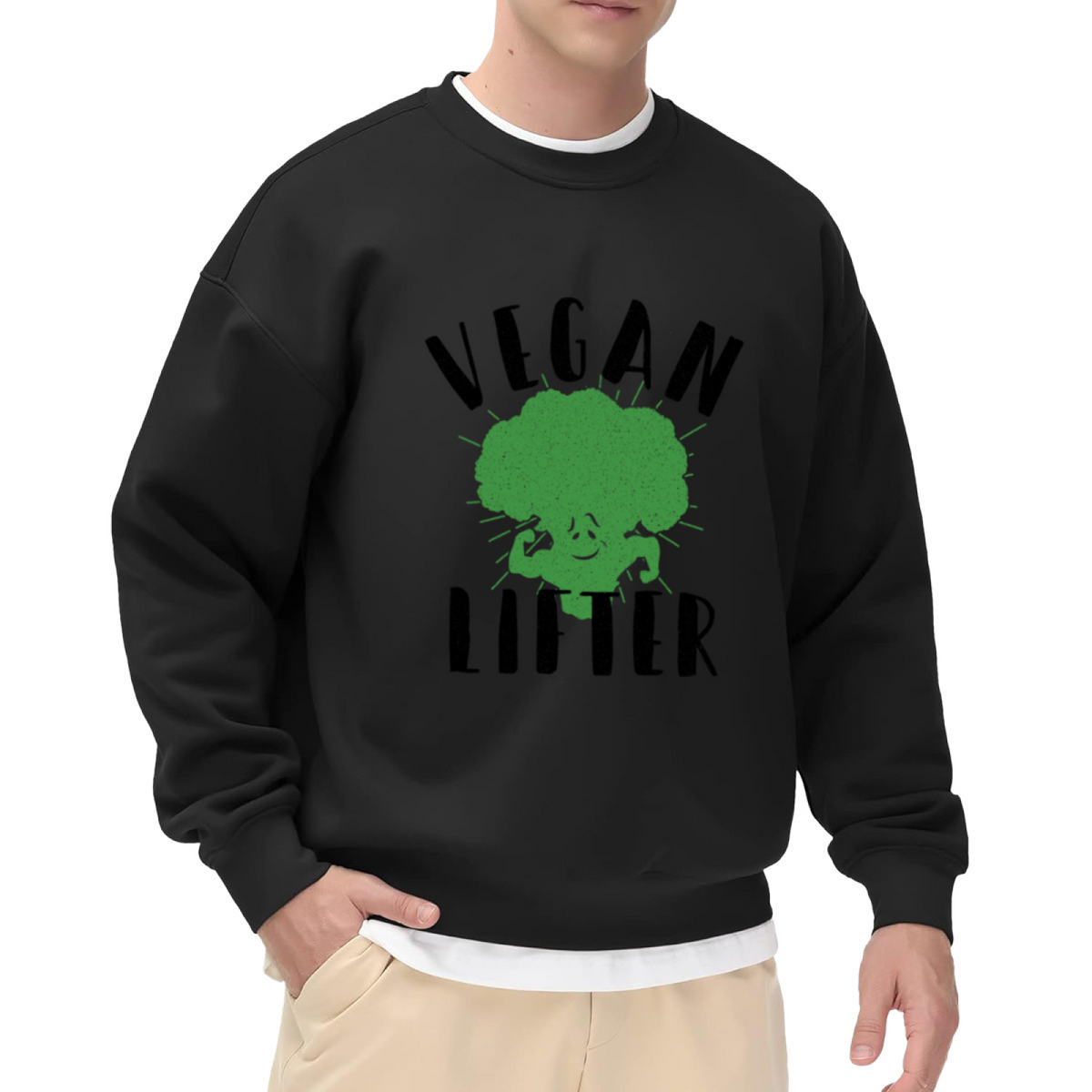 VEGAN GAINS - Flexing Broccoli Bodybuilder Graphic ԲÁìÎÀÒÂ | Unisex Pullover Sweatshirt