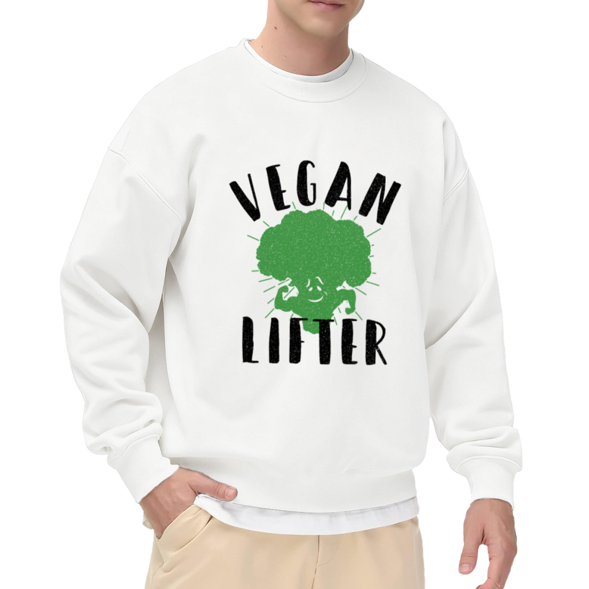VEGAN GAINS - Flexing Broccoli Bodybuilder Graphic ԲÁìÎÀÒÂ | Unisex Pullover Sweatshirt