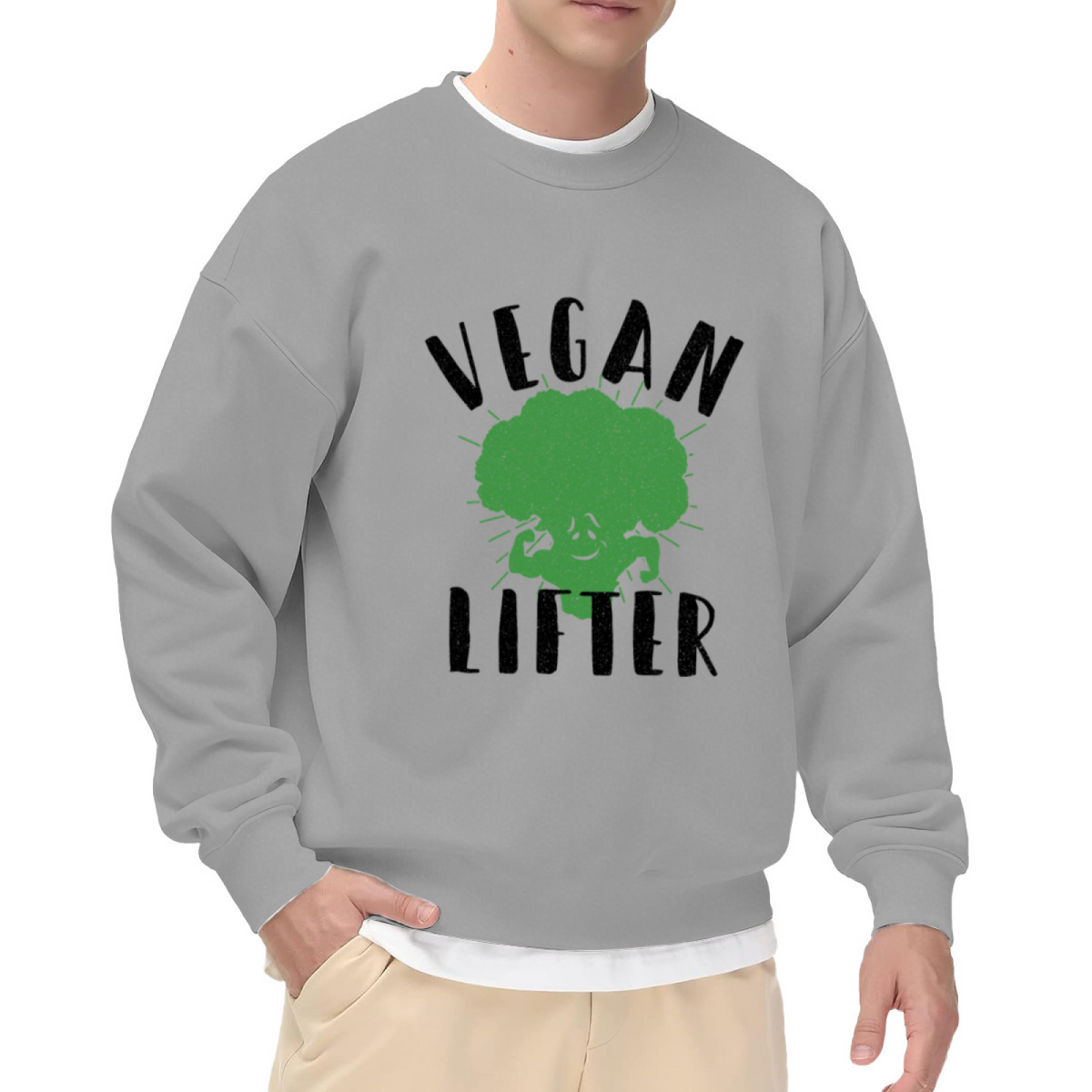 VEGAN GAINS - Flexing Broccoli Bodybuilder Graphic ԲÁìÎÀÒÂ | Unisex Pullover Sweatshirt