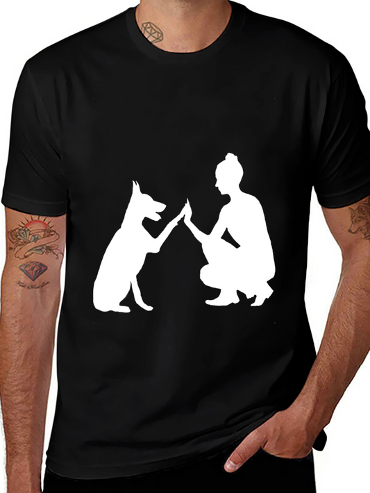 Dog & Woman High Five Graphic Tee - Black