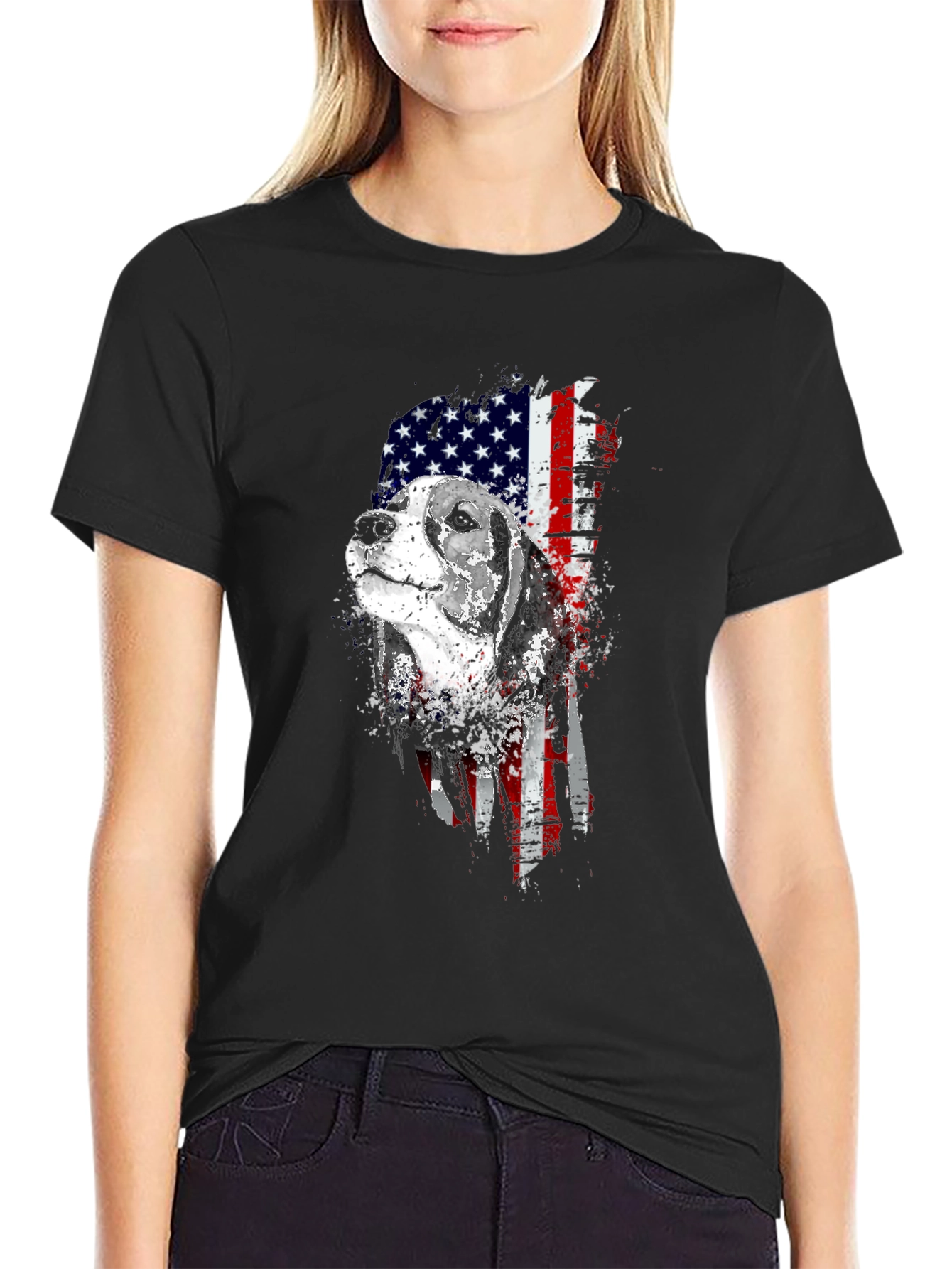 Patriotic Beagle Dog American Flag Graphic Tee