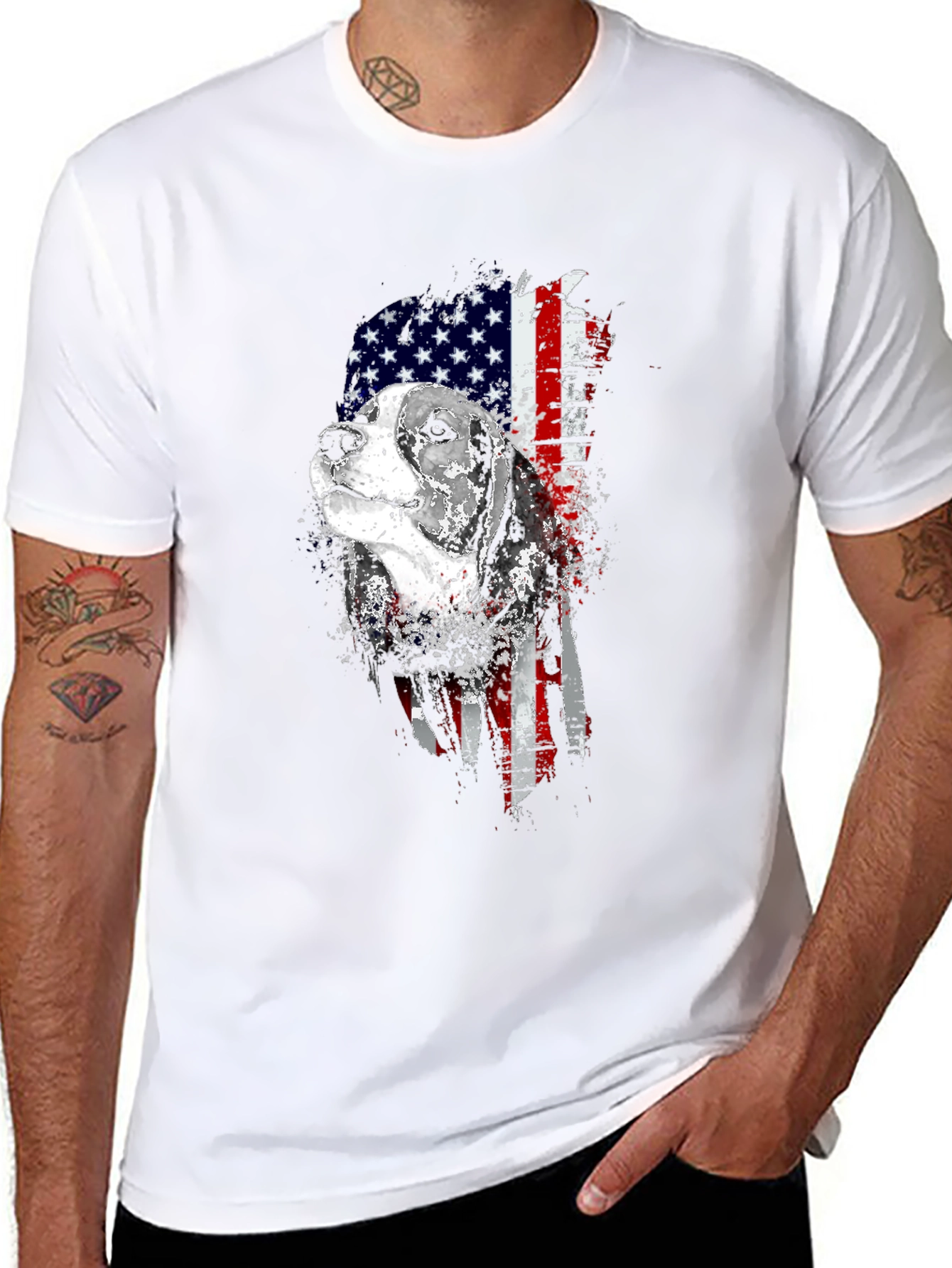 Patriotic Beagle Dog American Flag Graphic Tee