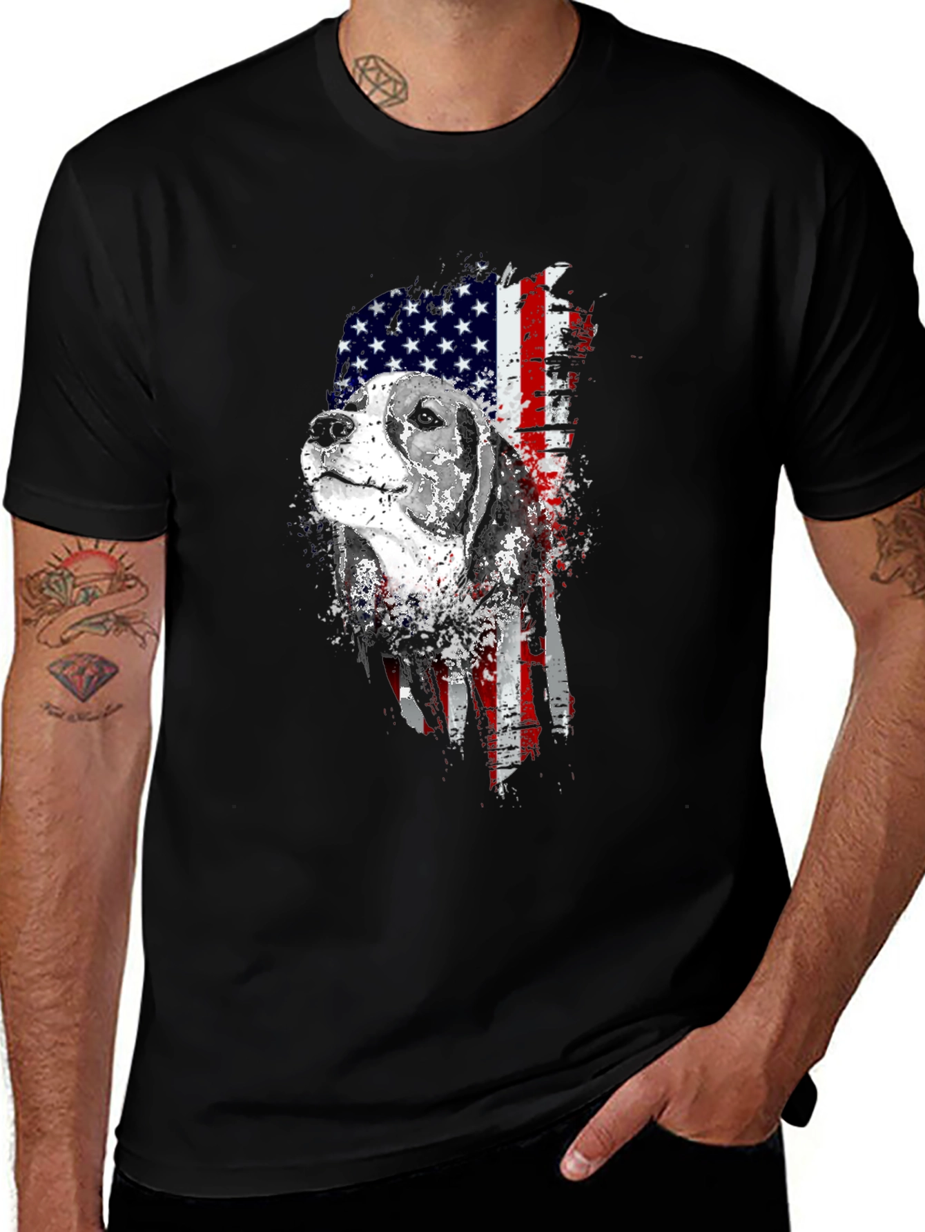 Patriotic Beagle Dog American Flag Graphic Tee