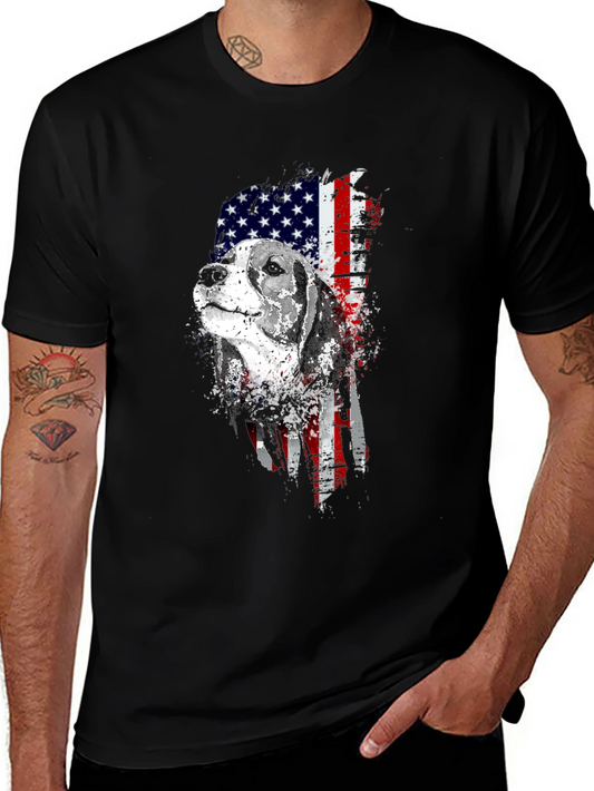 Patriotic Beagle Dog American Flag Graphic Tee