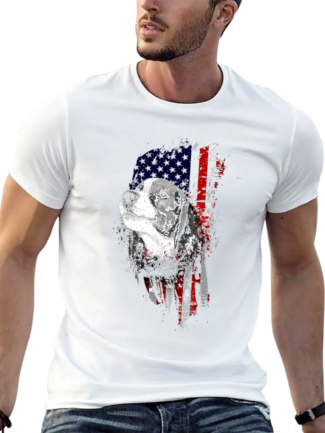Patriotic Beagle Dog American Flag Graphic Tee