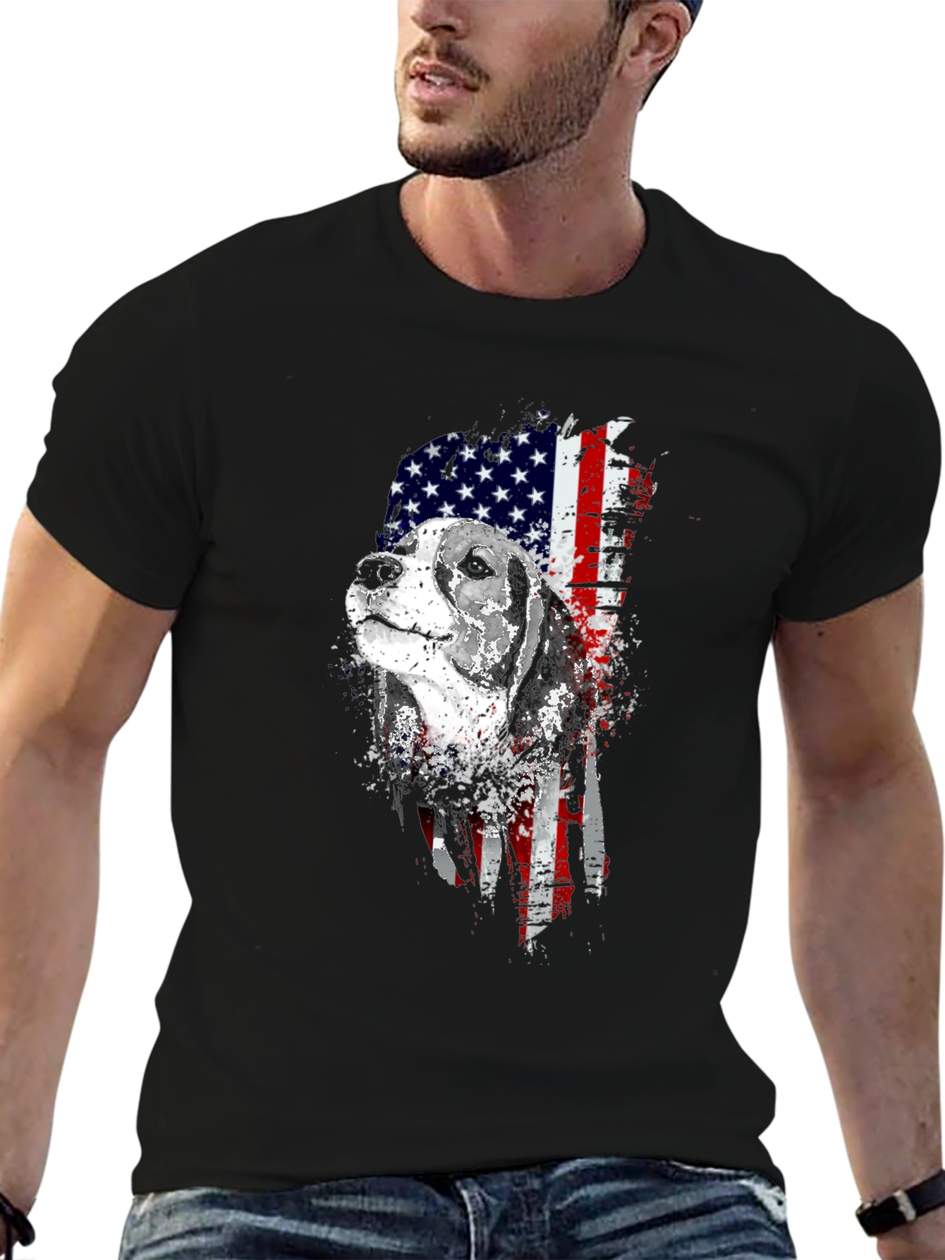 Patriotic Beagle Dog American Flag Graphic Tee