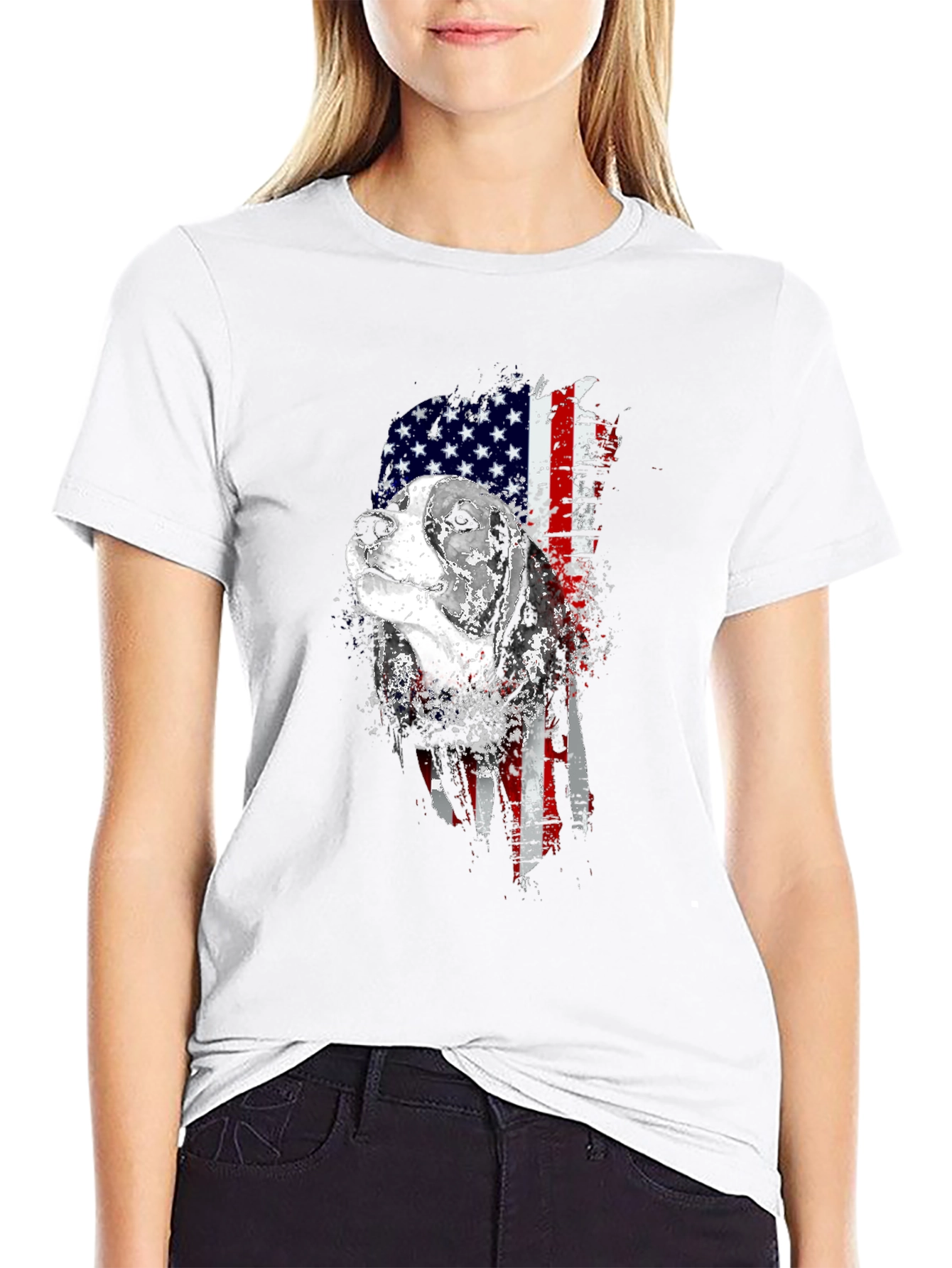 Patriotic Beagle Dog American Flag Graphic Tee