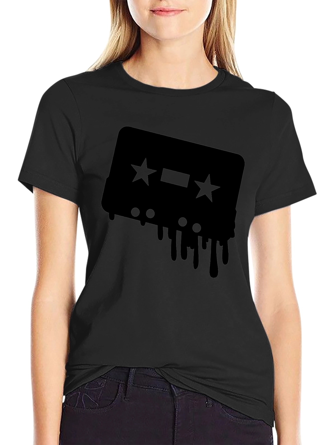 Retro Cassette Tape Drip Graphic Tee - Black