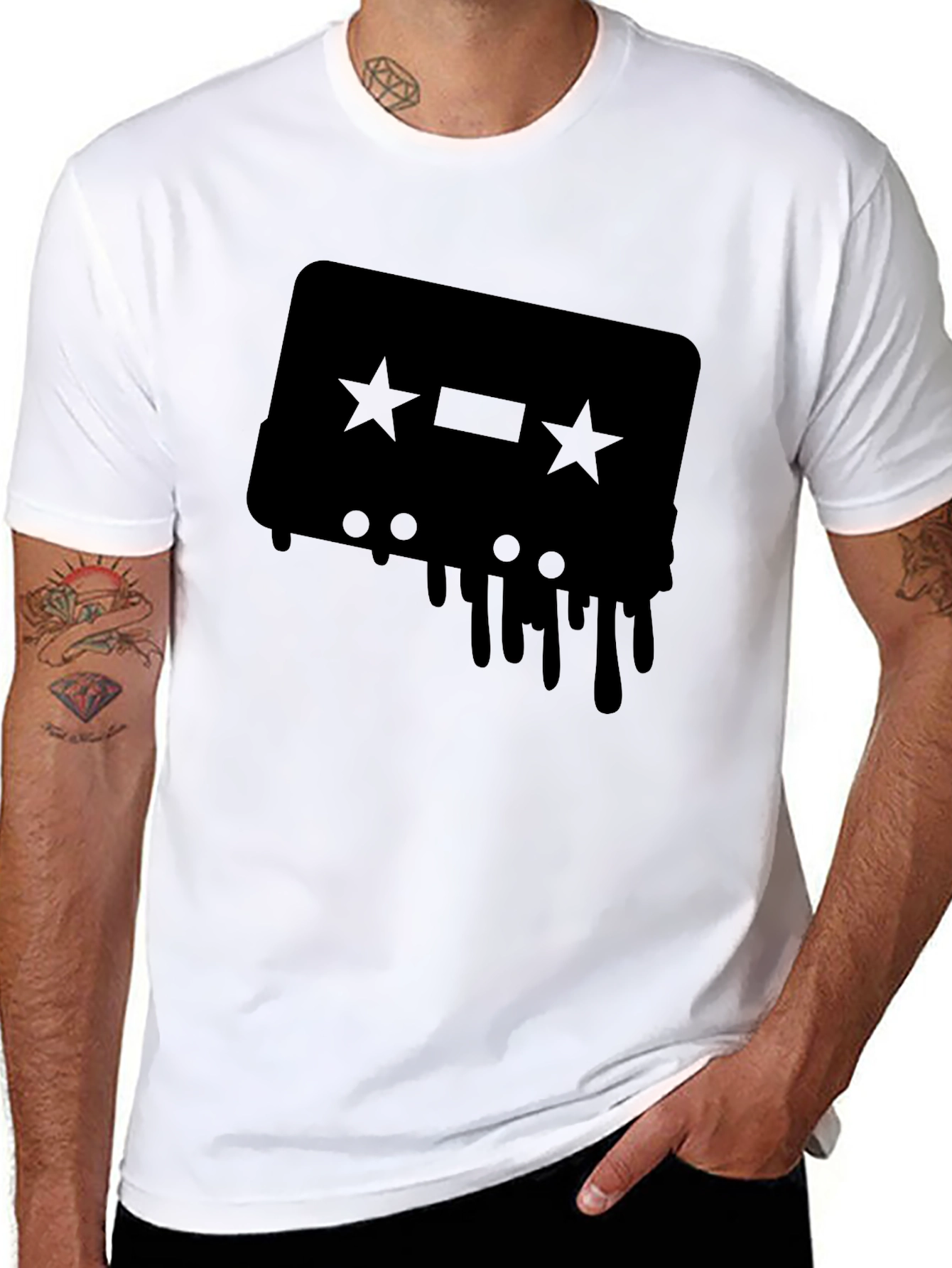 Retro Cassette Tape Drip Graphic Tee - Black