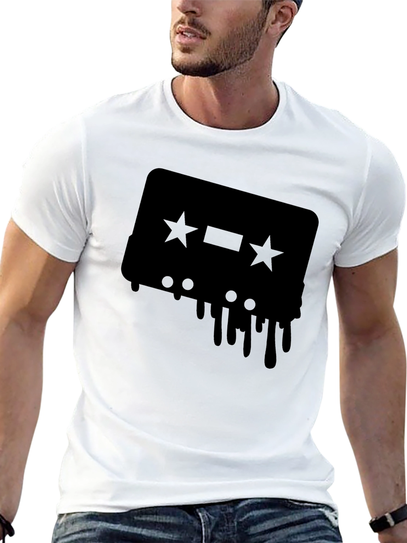 Retro Cassette Tape Drip Graphic Tee - Black