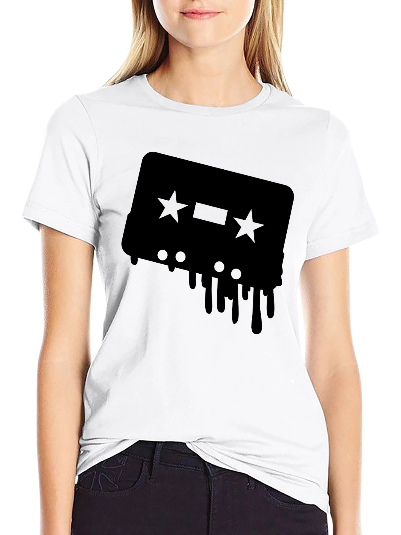 Retro Cassette Tape Drip Graphic Tee - Black
