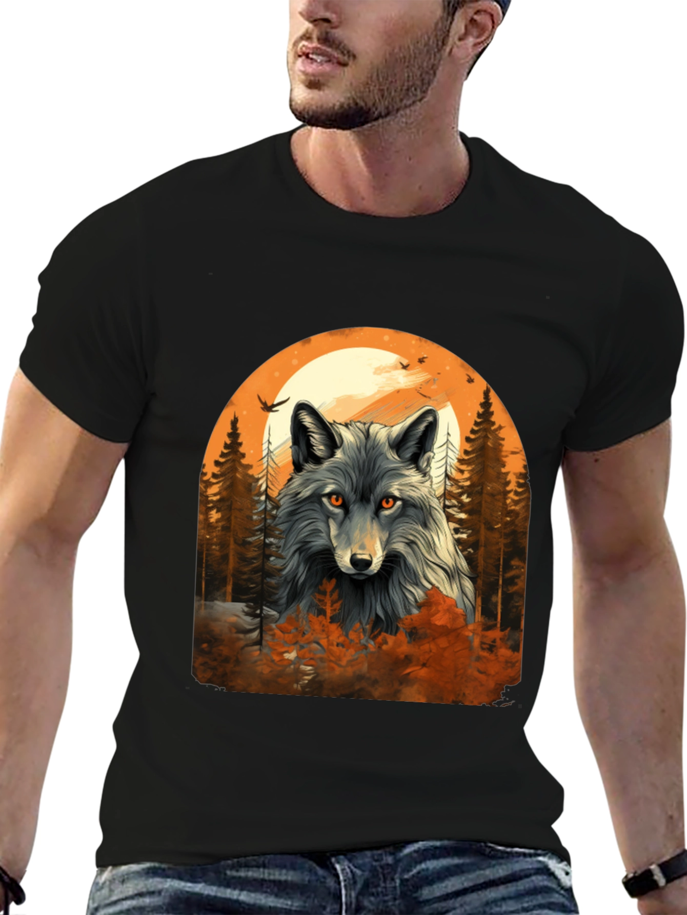 Wolf Moon Forest Graphic Tee - Black