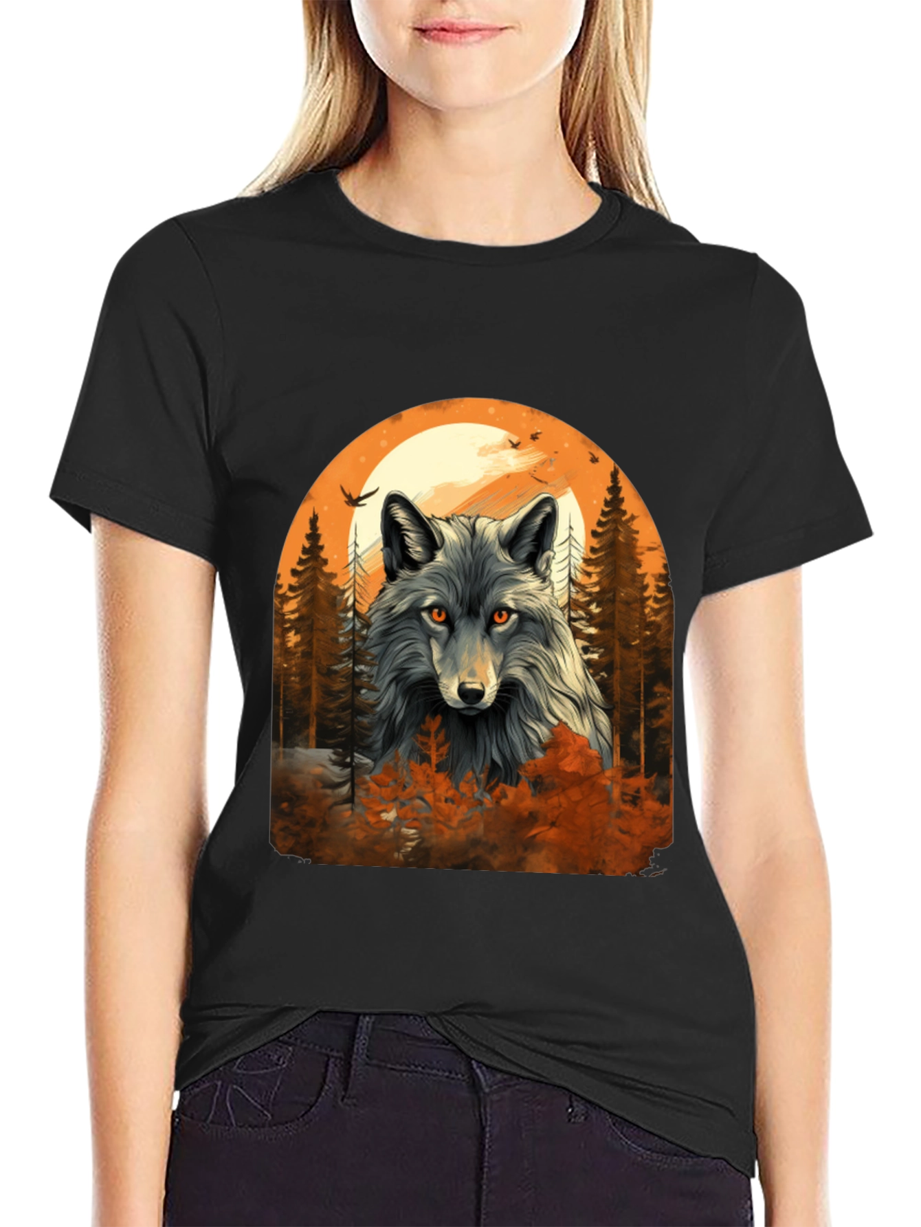 Wolf Moon Forest Graphic Tee - Black