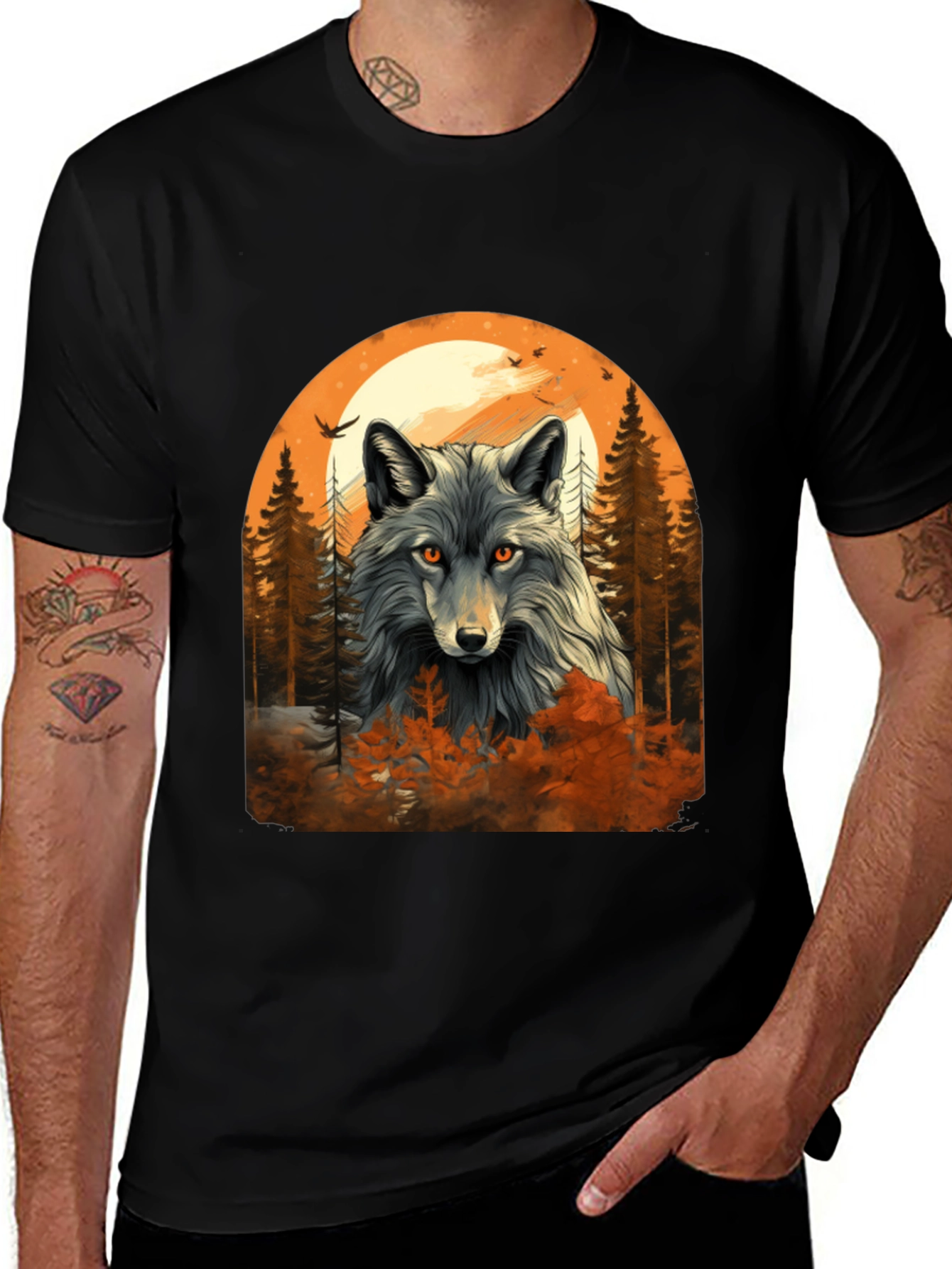 Wolf Moon Forest Graphic Tee - Black