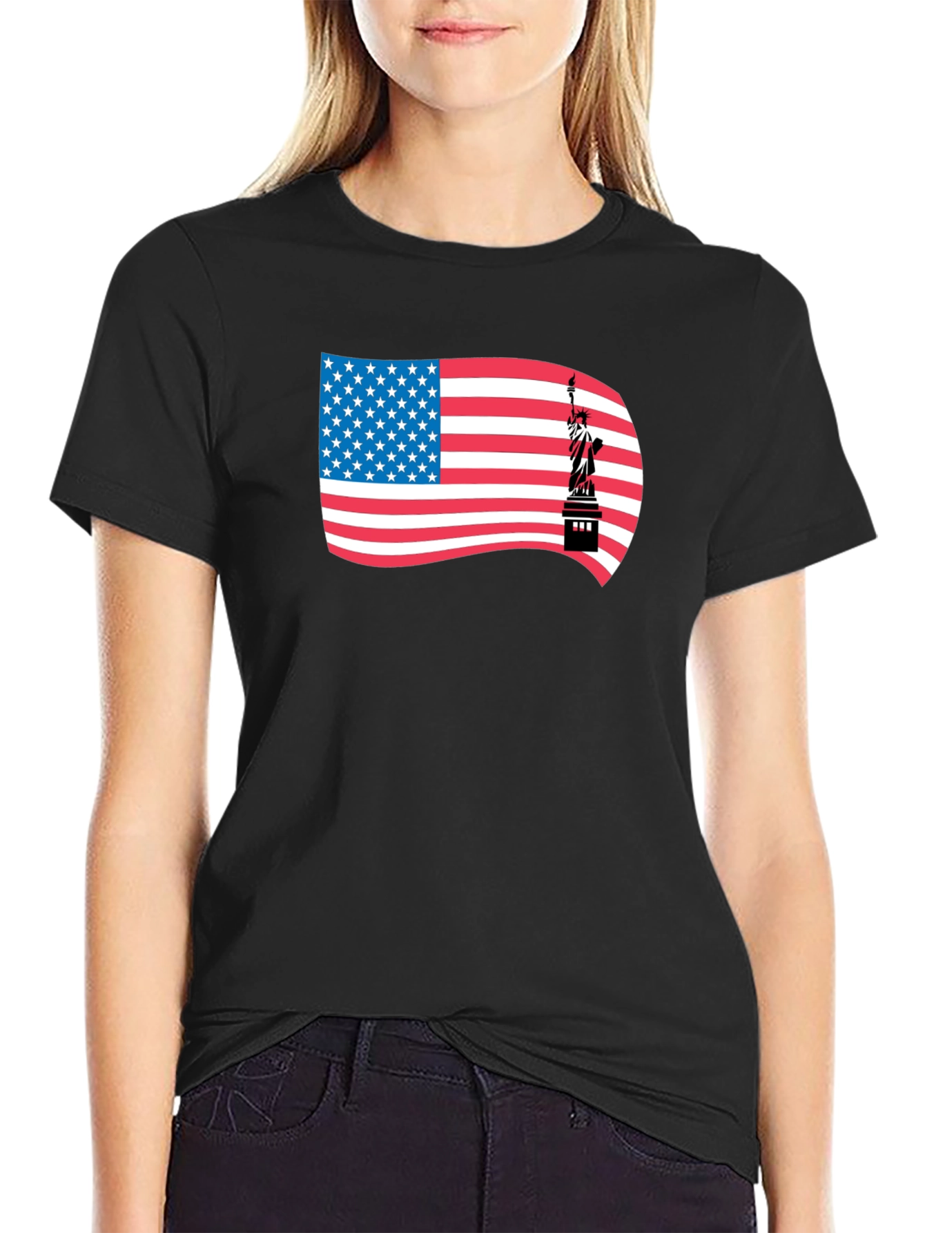 USA Flag Statue of Liberty Graphic T-Shirt