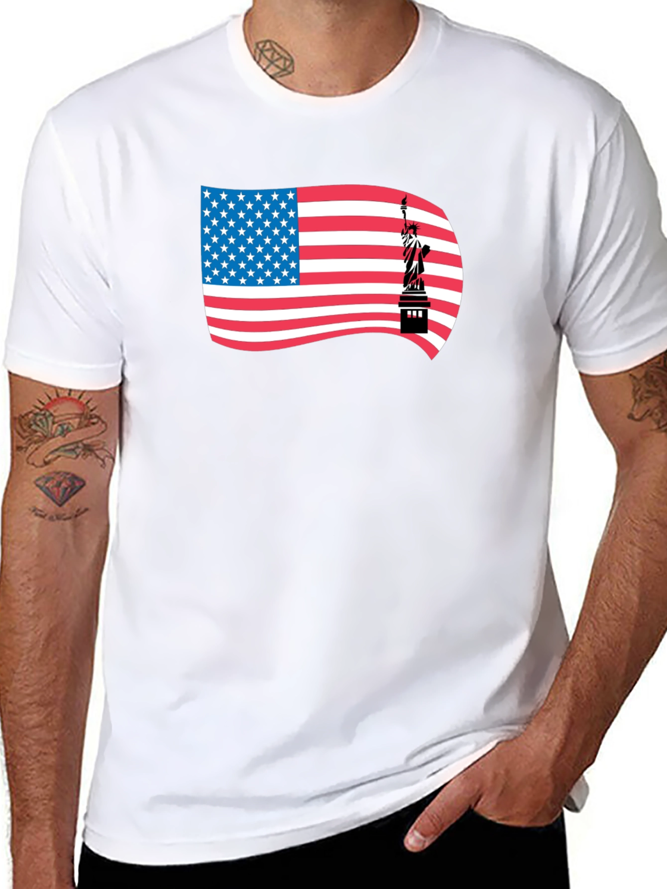 USA Flag Statue of Liberty Graphic T-Shirt