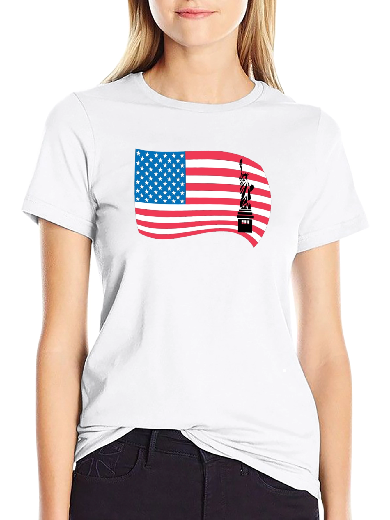 USA Flag Statue of Liberty Graphic T-Shirt