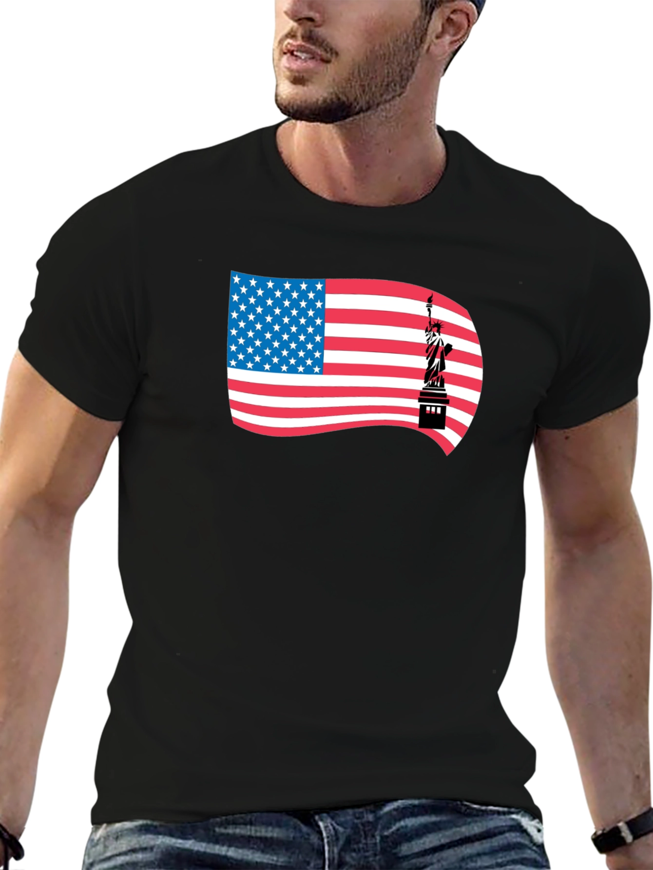 USA Flag Statue of Liberty Graphic T-Shirt
