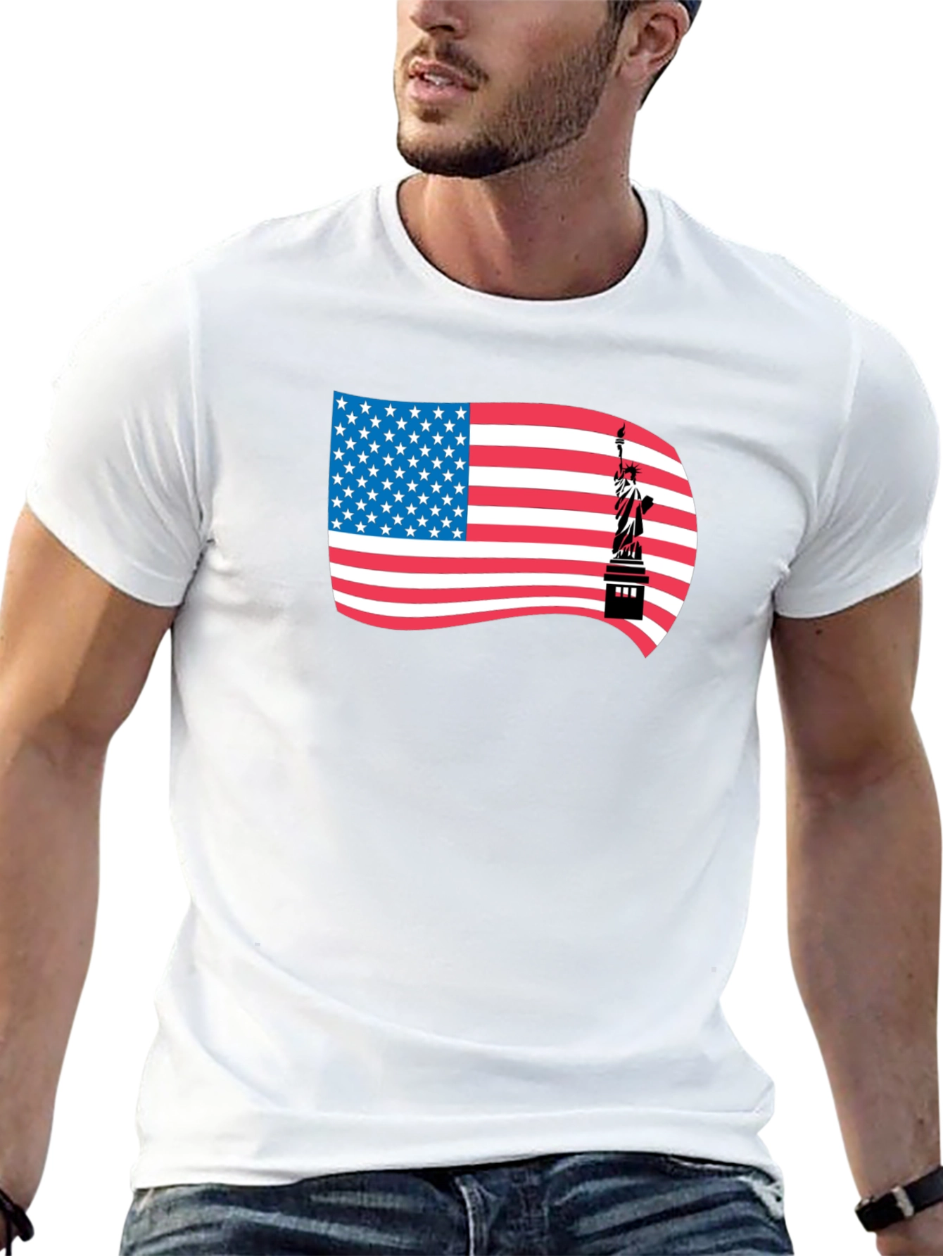 USA Flag Statue of Liberty Graphic T-Shirt