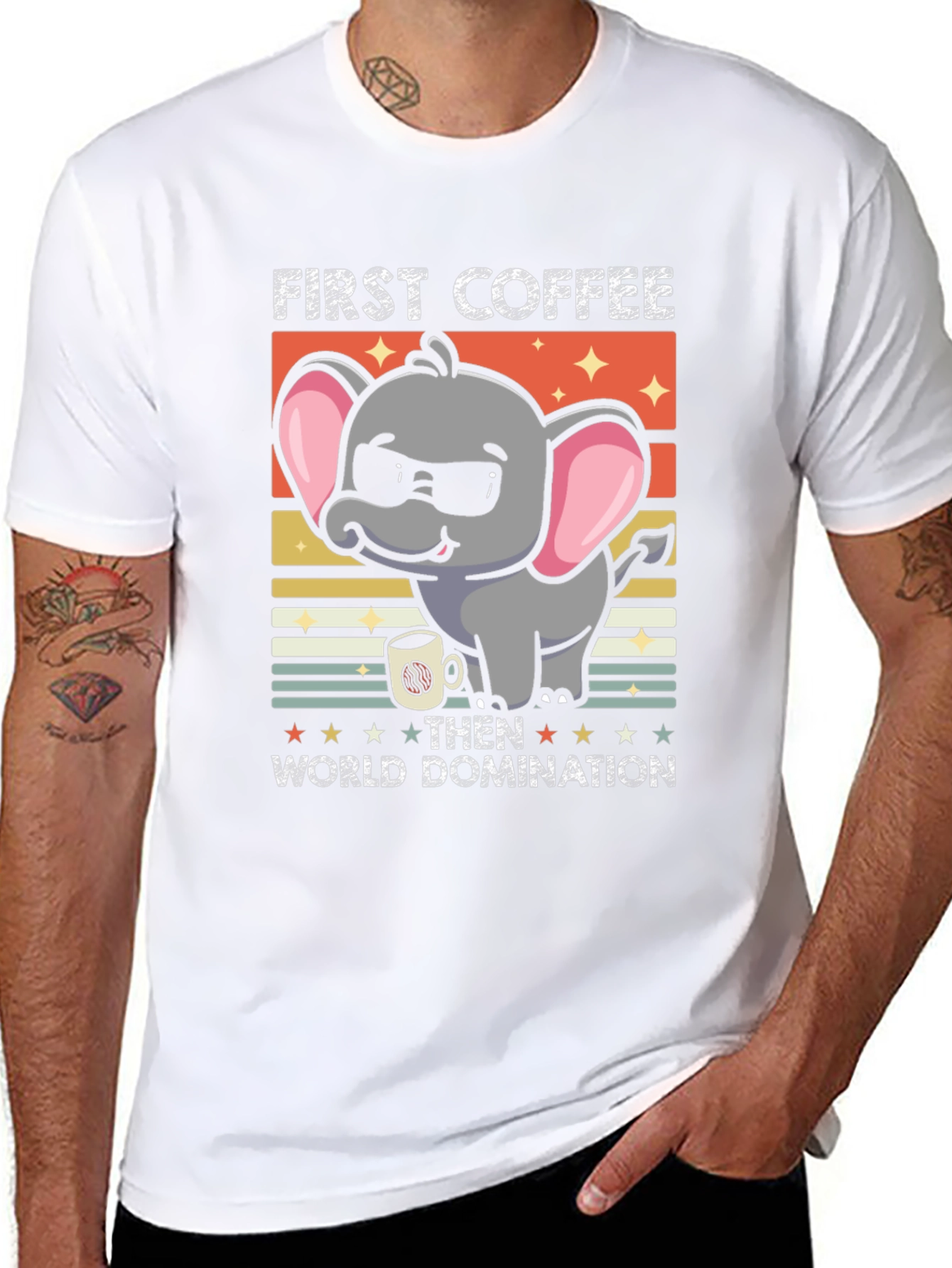 Funny Elephant Coffee Domination Graphic Tee