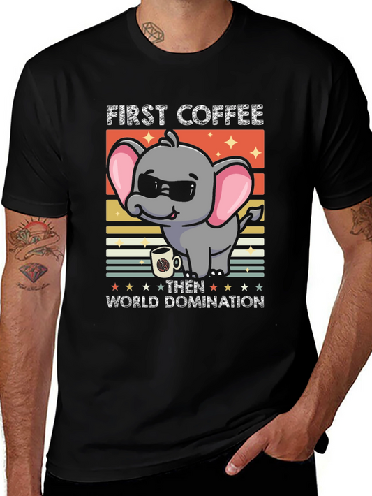 Funny Elephant Coffee Domination Graphic Tee
