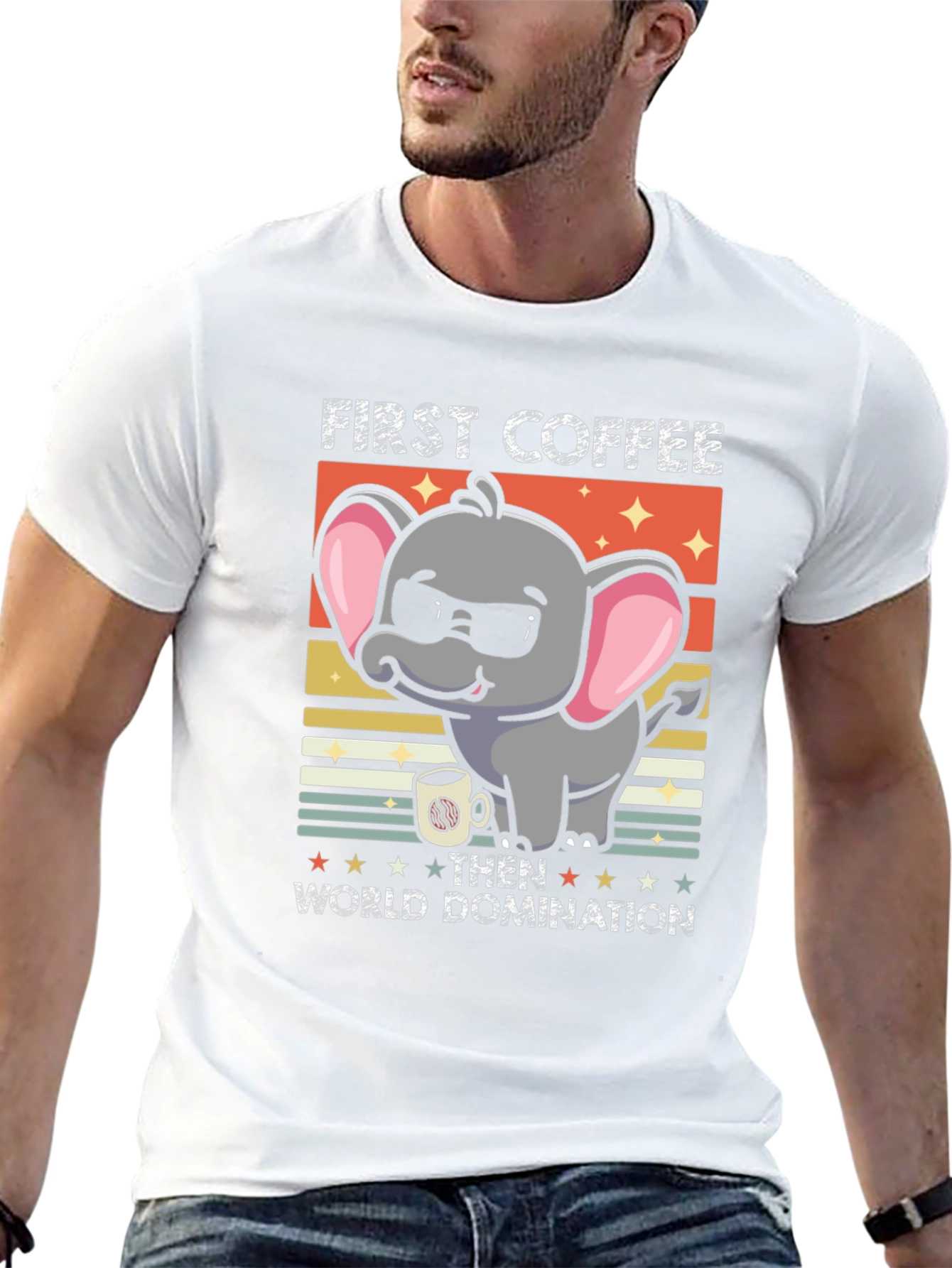 Funny Elephant Coffee Domination Graphic Tee