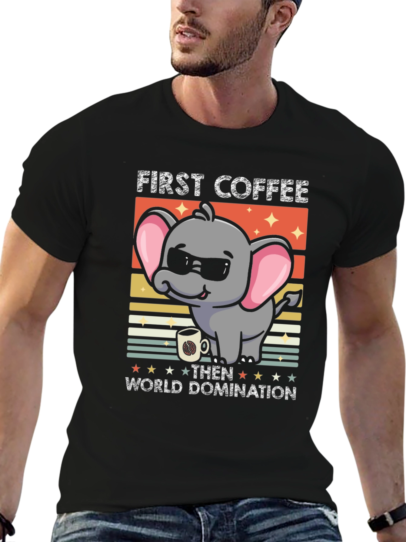 Funny Elephant Coffee Domination Graphic Tee