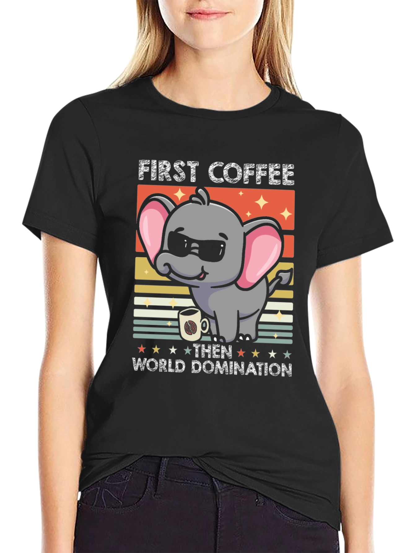 Funny Elephant Coffee Domination Graphic Tee