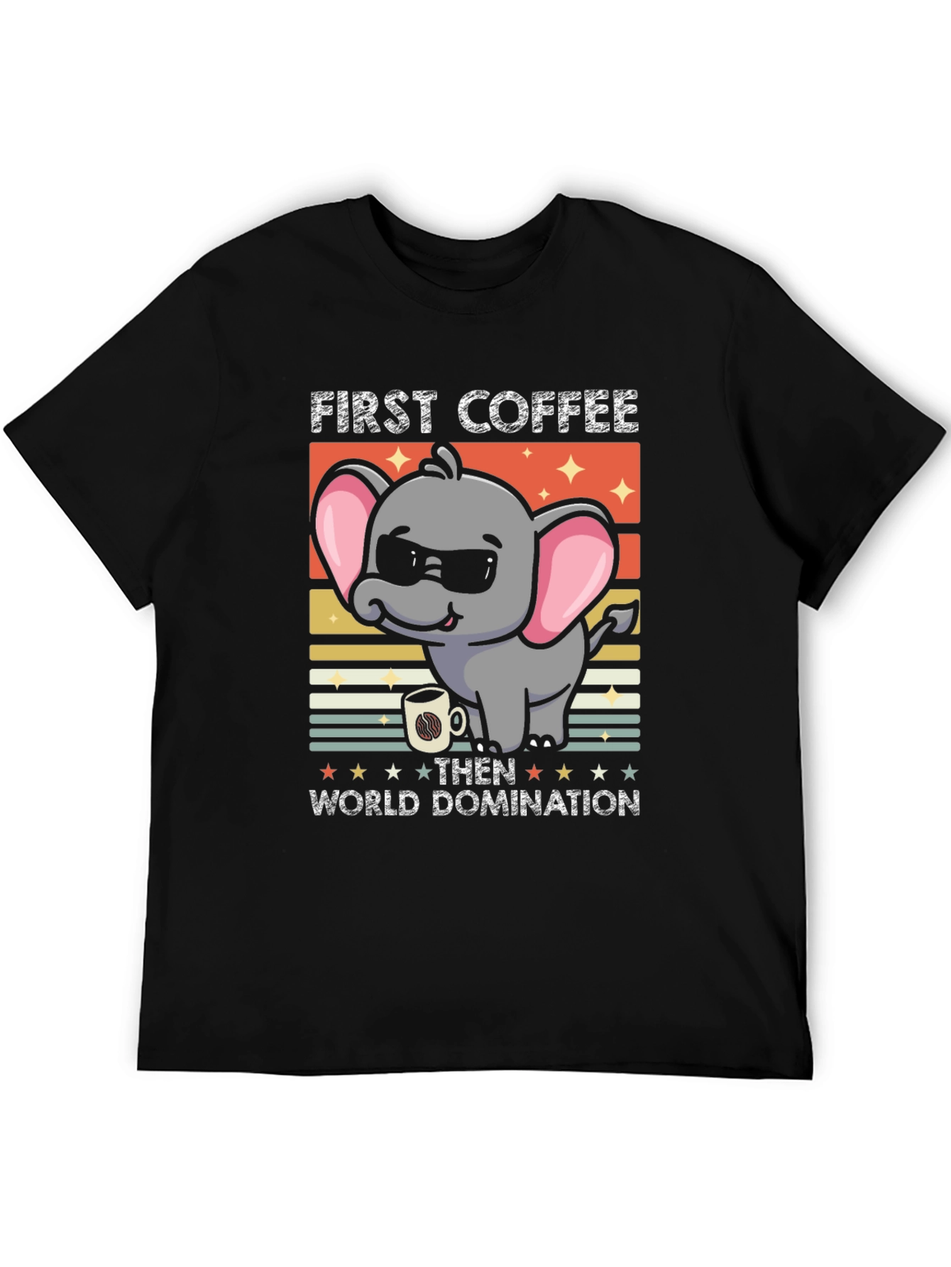 Funny Elephant Coffee Domination Graphic Tee