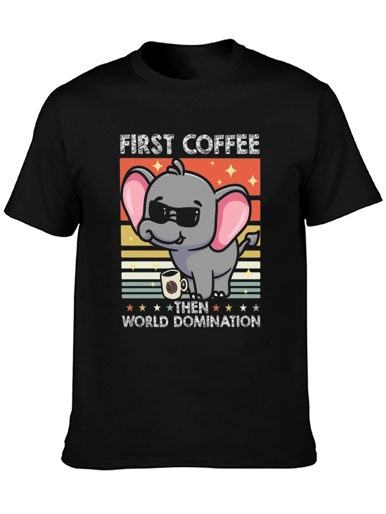 Funny Elephant Coffee Domination Graphic Tee