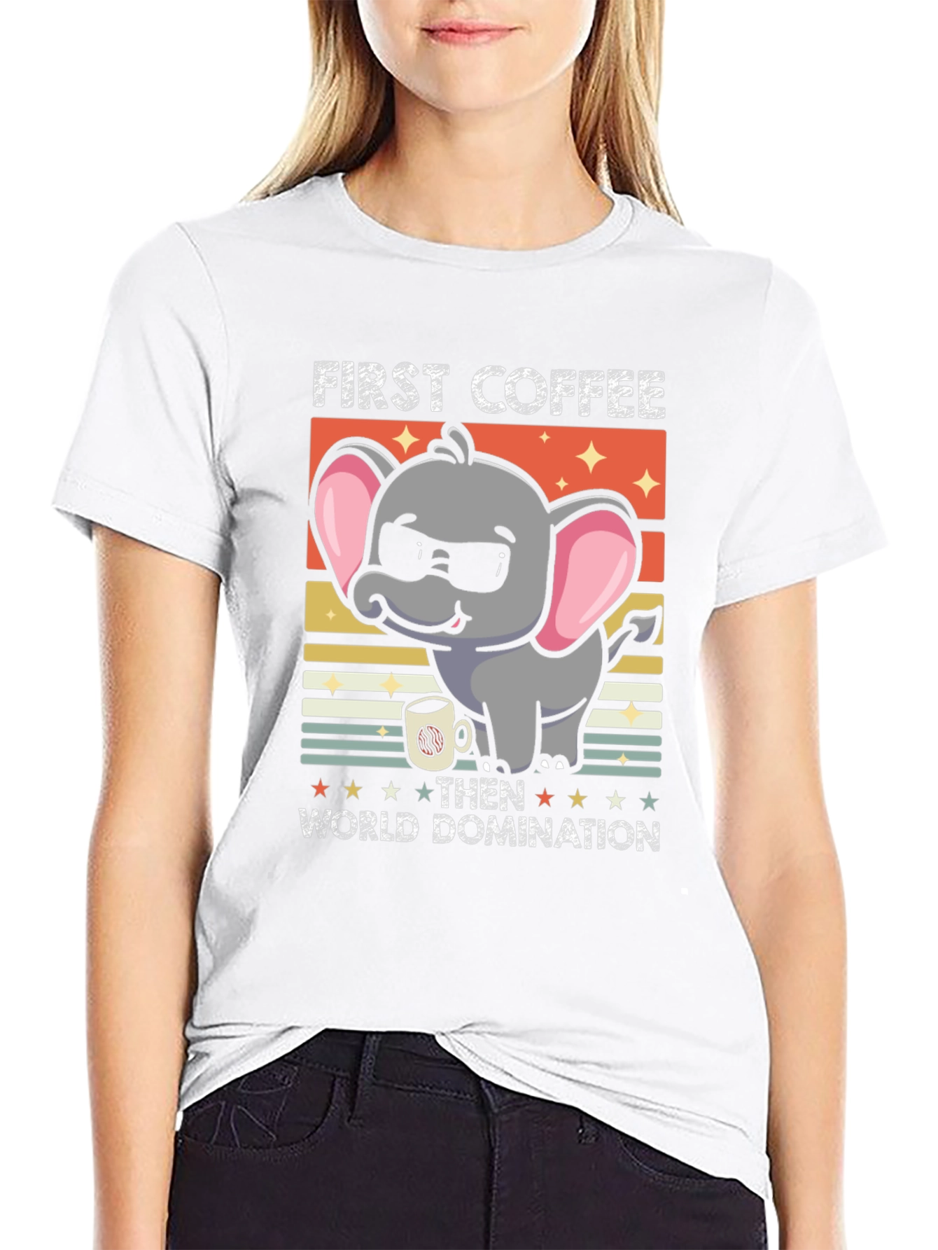 Funny Elephant Coffee Domination Graphic Tee