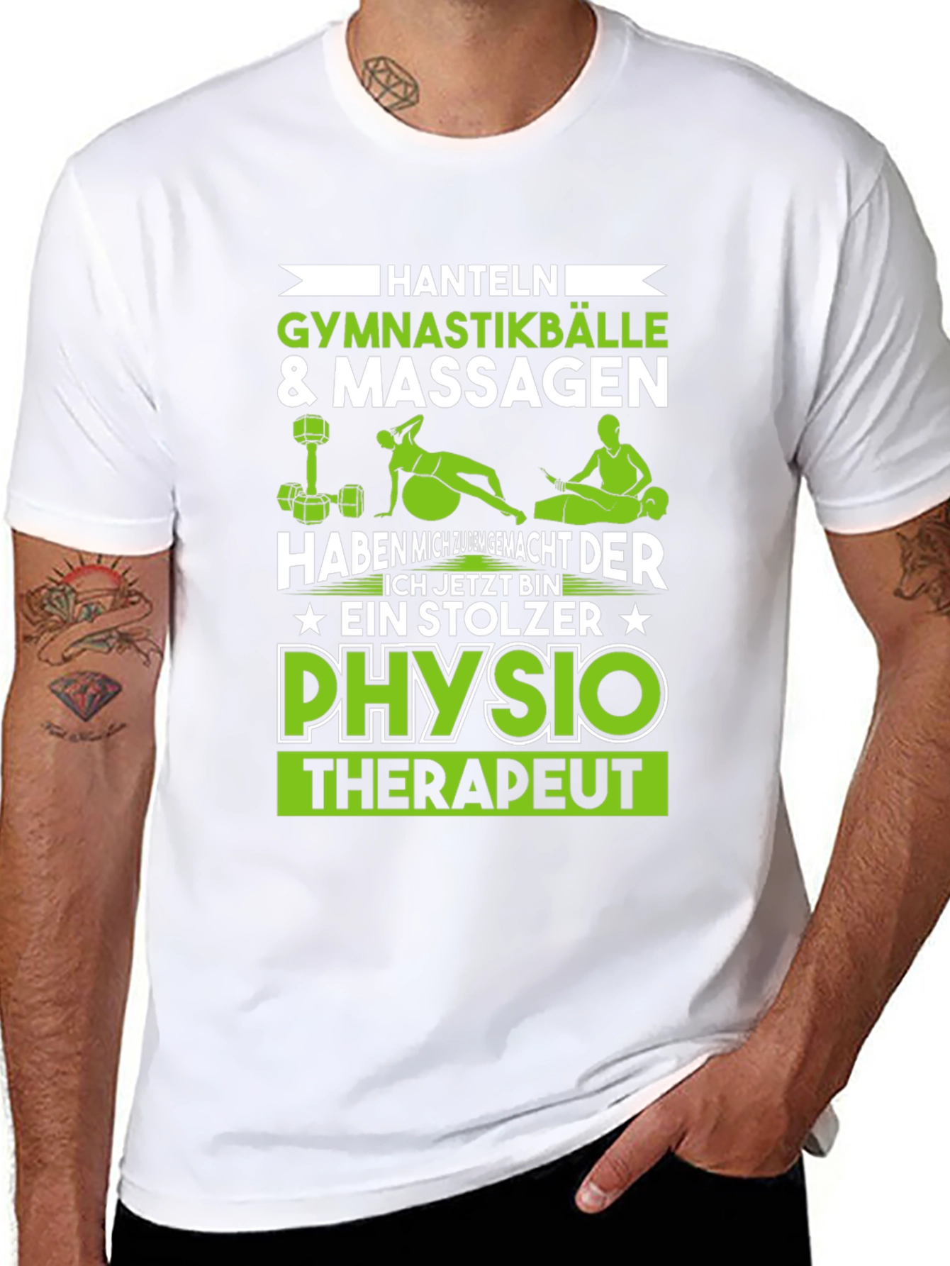 Physio Therapist T-Shirt - Hanteln & Gymnastikballe Design