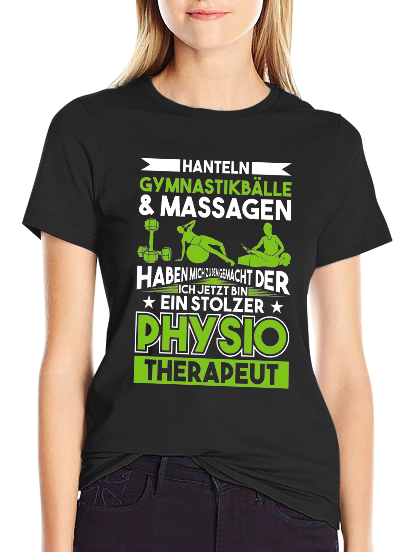 Physio Therapist T-Shirt - Hanteln & Gymnastikballe Design