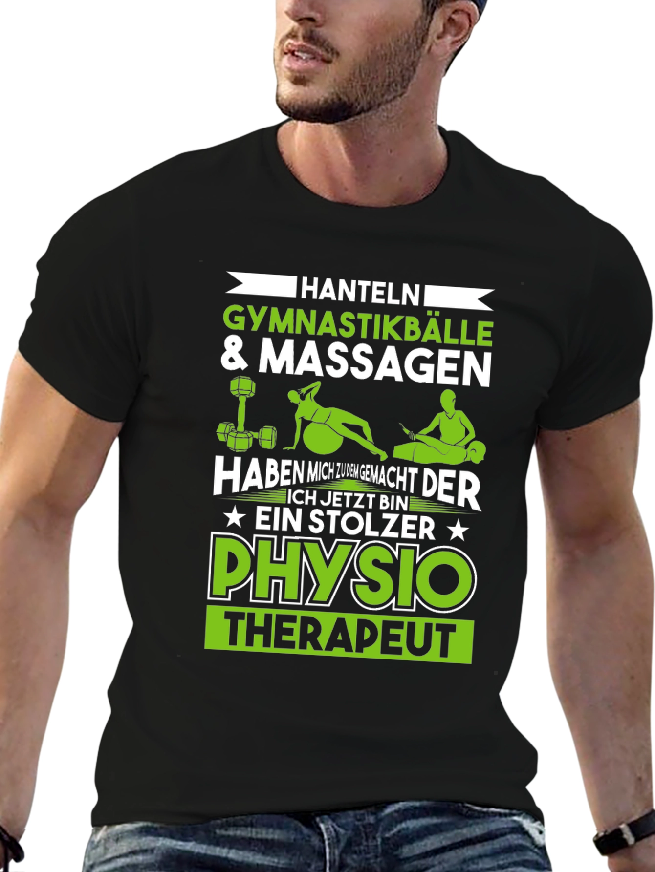 Physio Therapist T-Shirt - Hanteln & Gymnastikballe Design