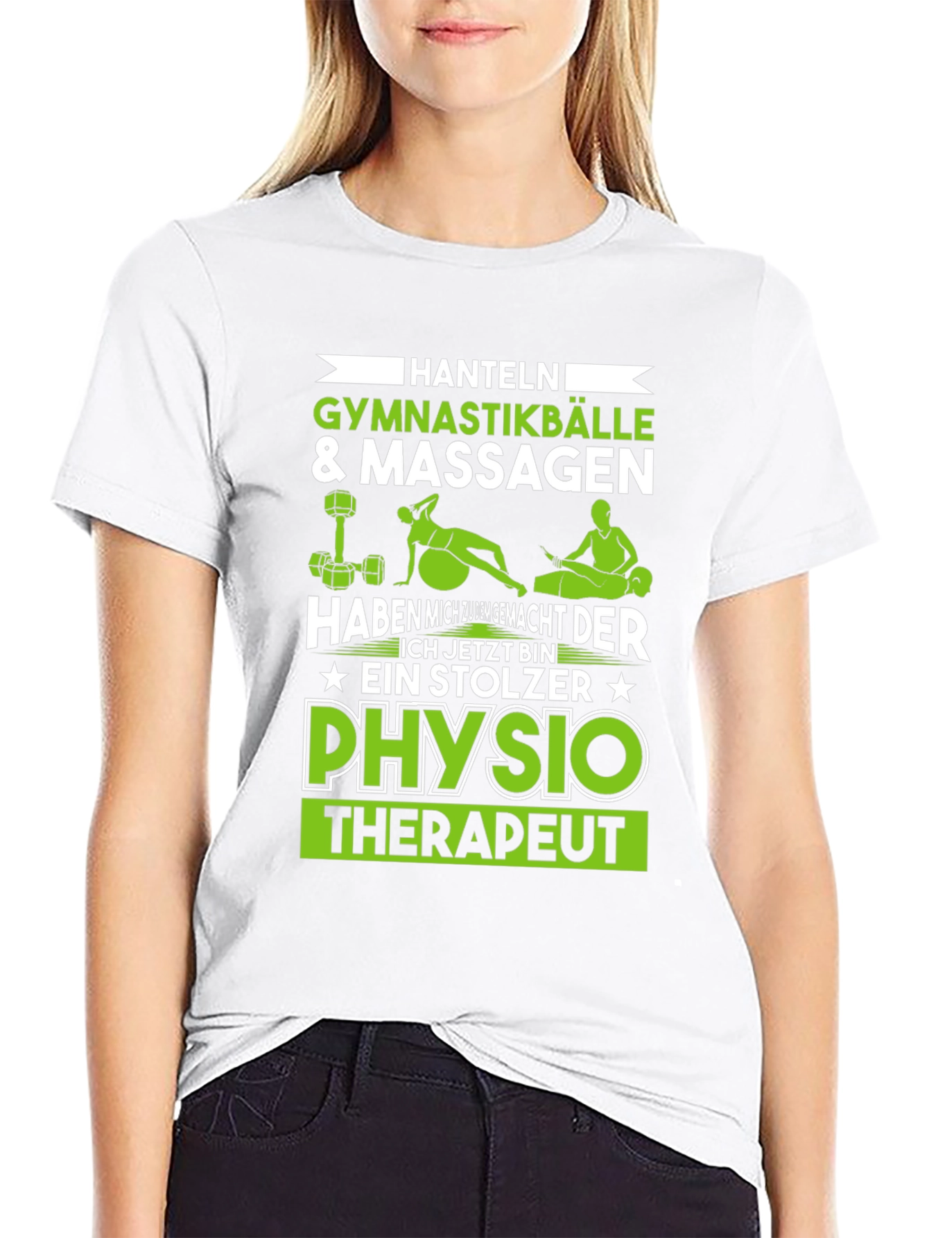 Physio Therapist T-Shirt - Hanteln & Gymnastikballe Design