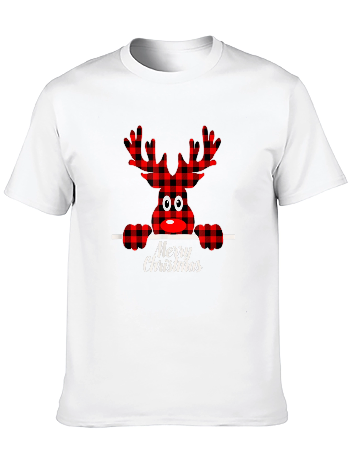 Festive Plaid Reindeer Merry Christmas T-Shirt