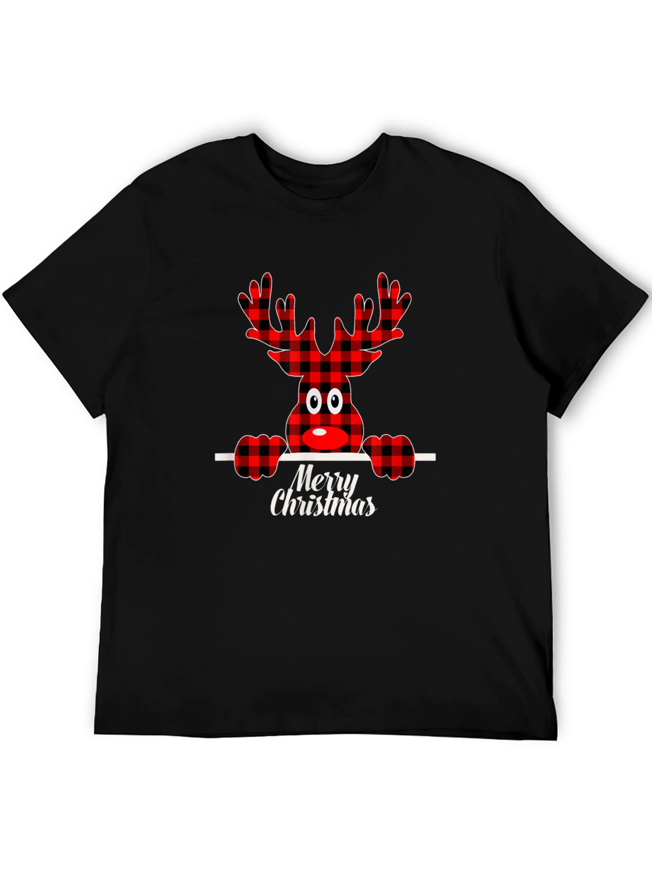 Festive Plaid Reindeer Merry Christmas T-Shirt