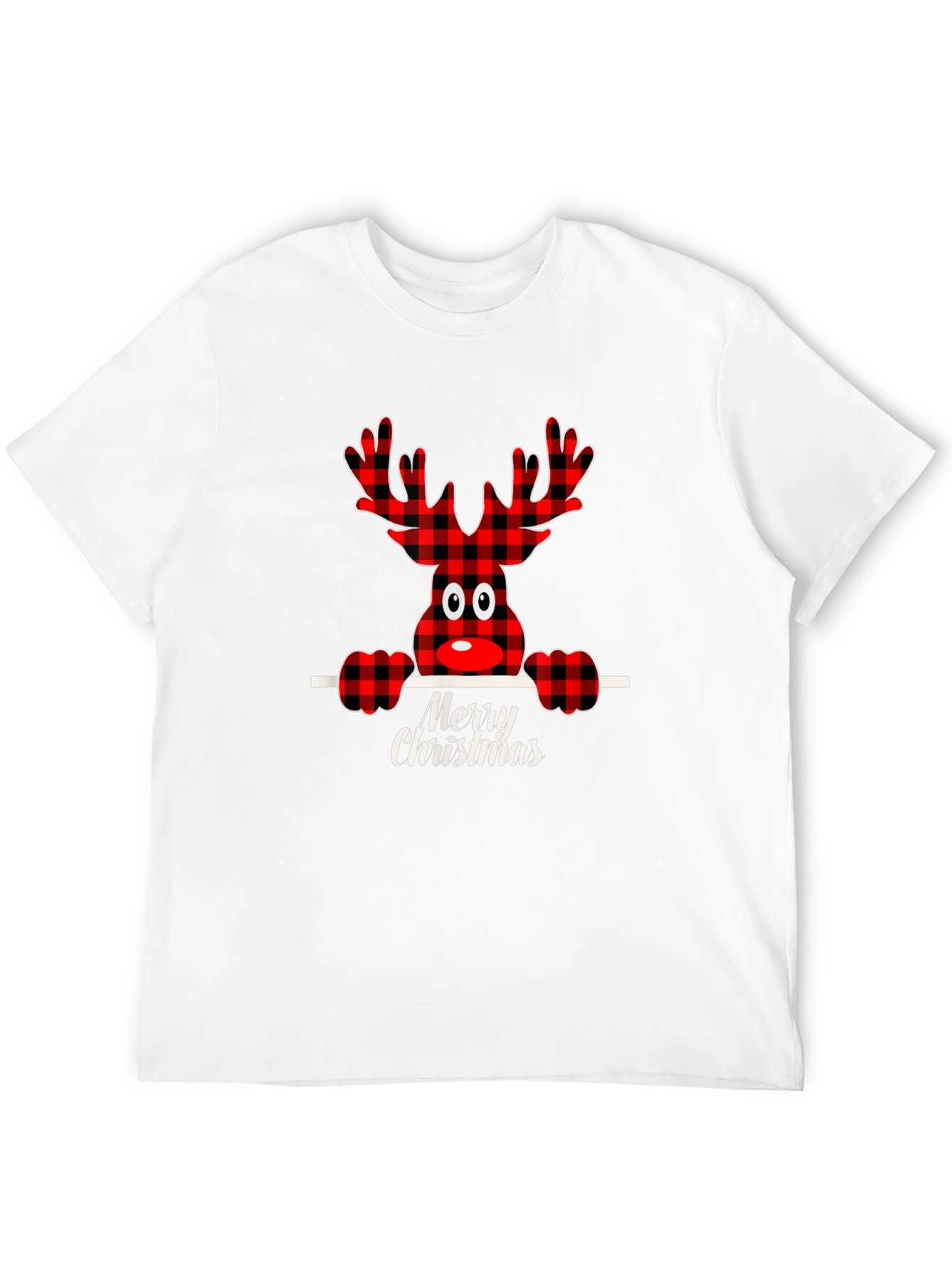Festive Plaid Reindeer Merry Christmas T-Shirt