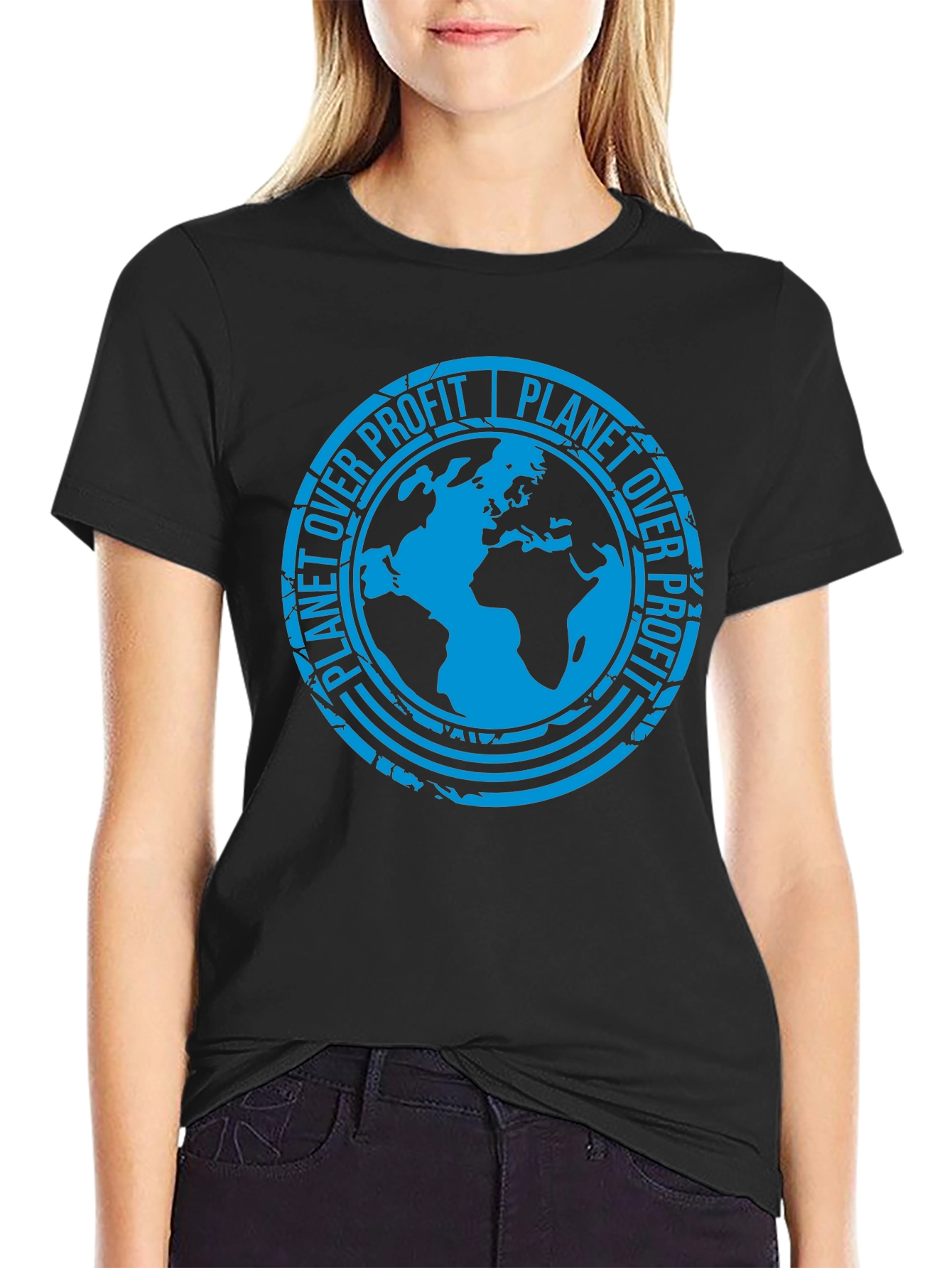 Planet Over Profit Black Graphic T-Shirt
