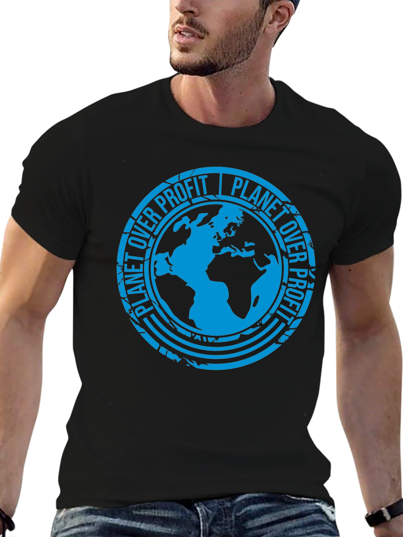 Planet Over Profit Black Graphic T-Shirt