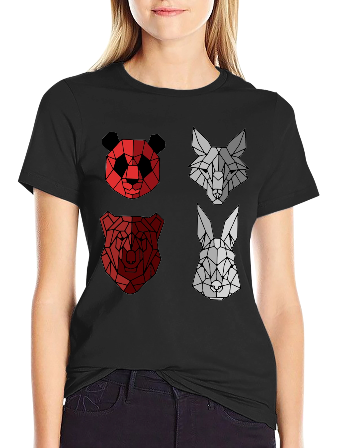 Geometric Animal Print Crew Neck T-Shirt