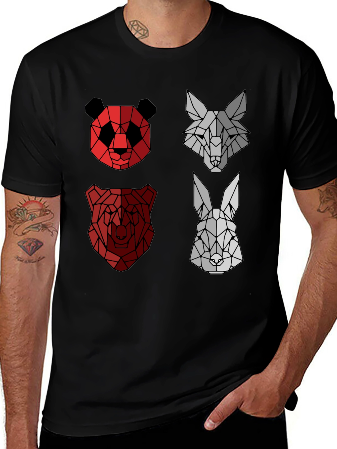 Geometric Animal Print Crew Neck T-Shirt