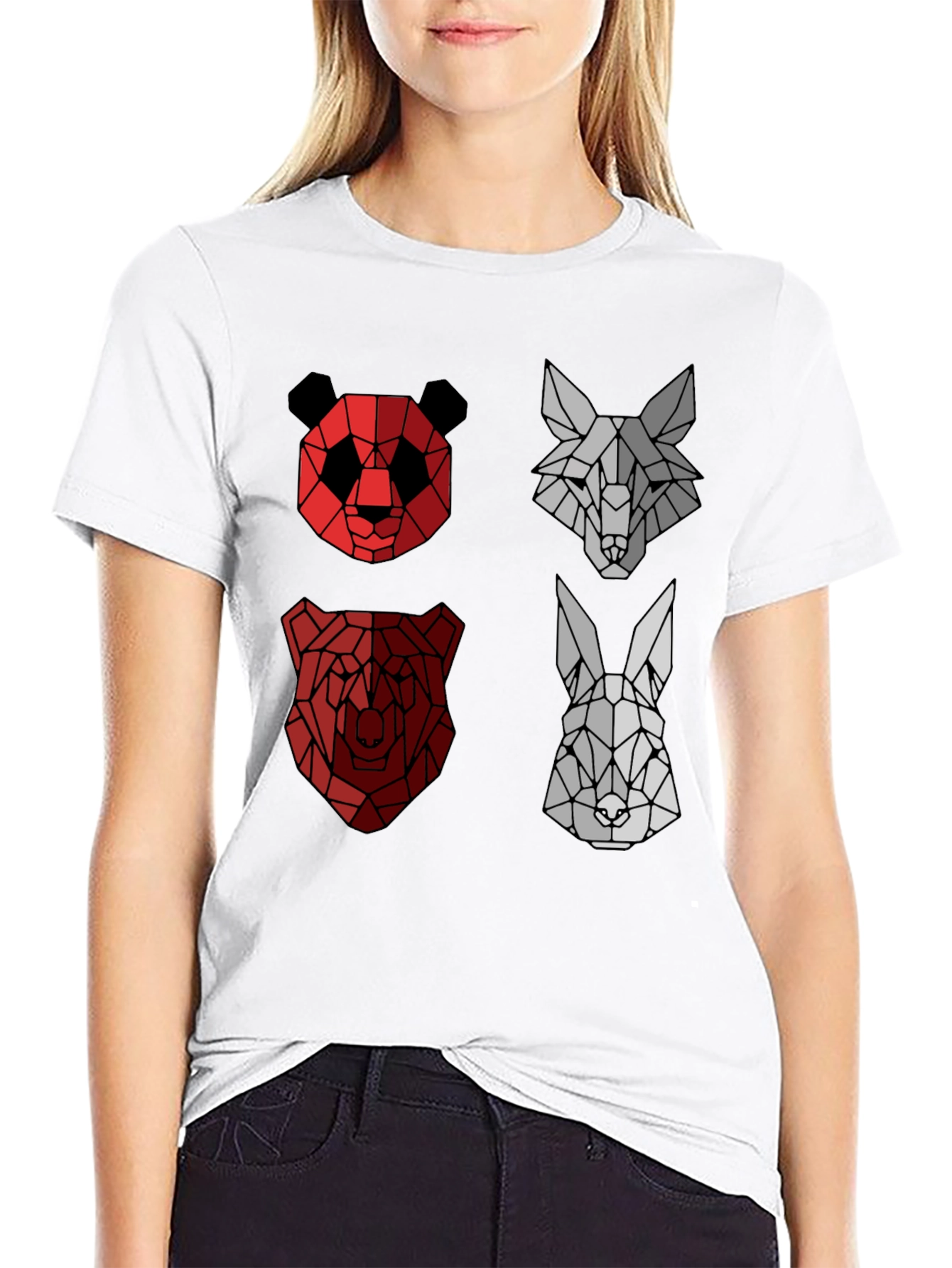 Geometric Animal Print Crew Neck T-Shirt
